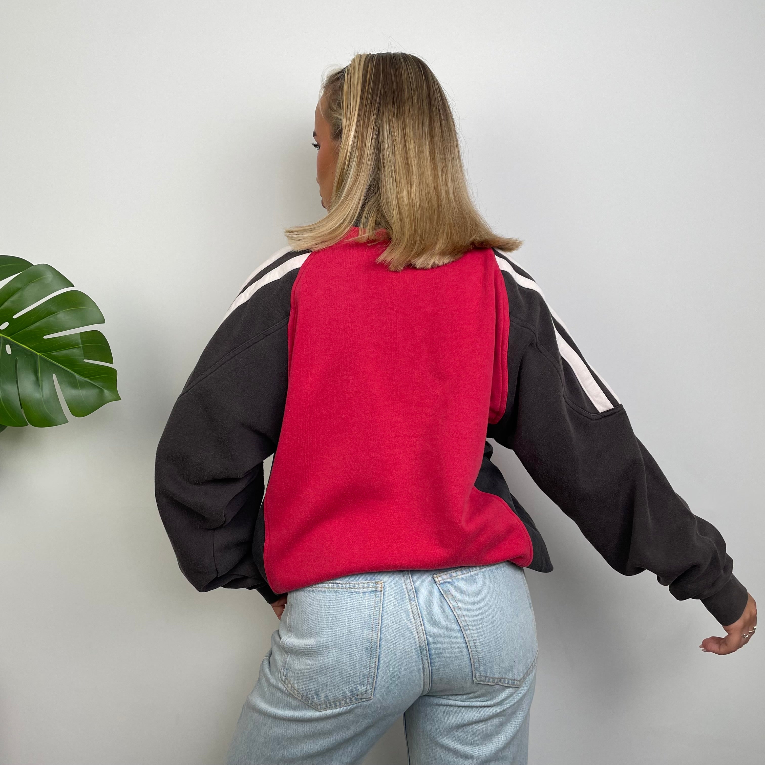 Adidas Red & Black Embroidered Spell Out Sweatshirt (L)