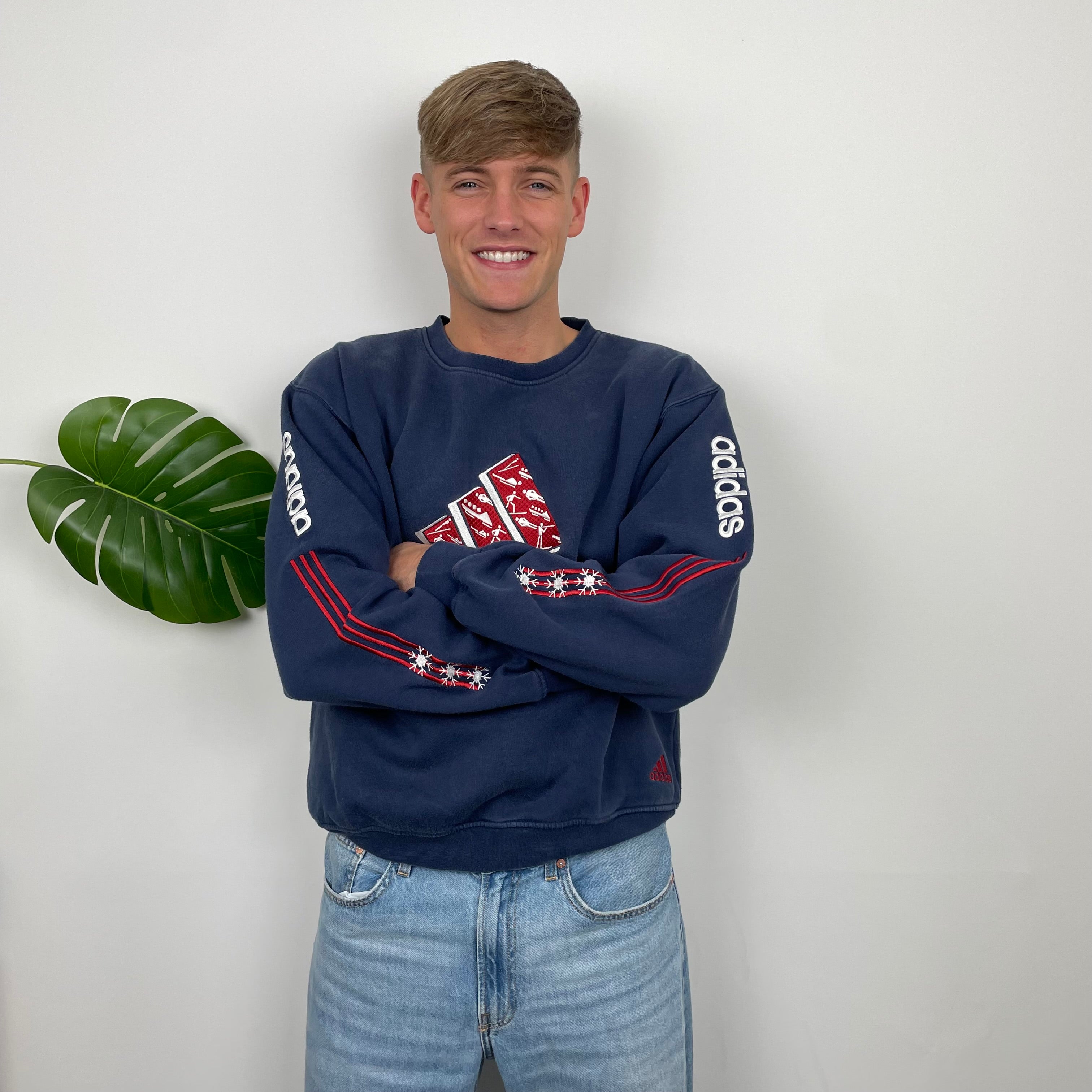 Adidas RARE Red and Navy Embroidered Spell Out Sweatshirt (L)