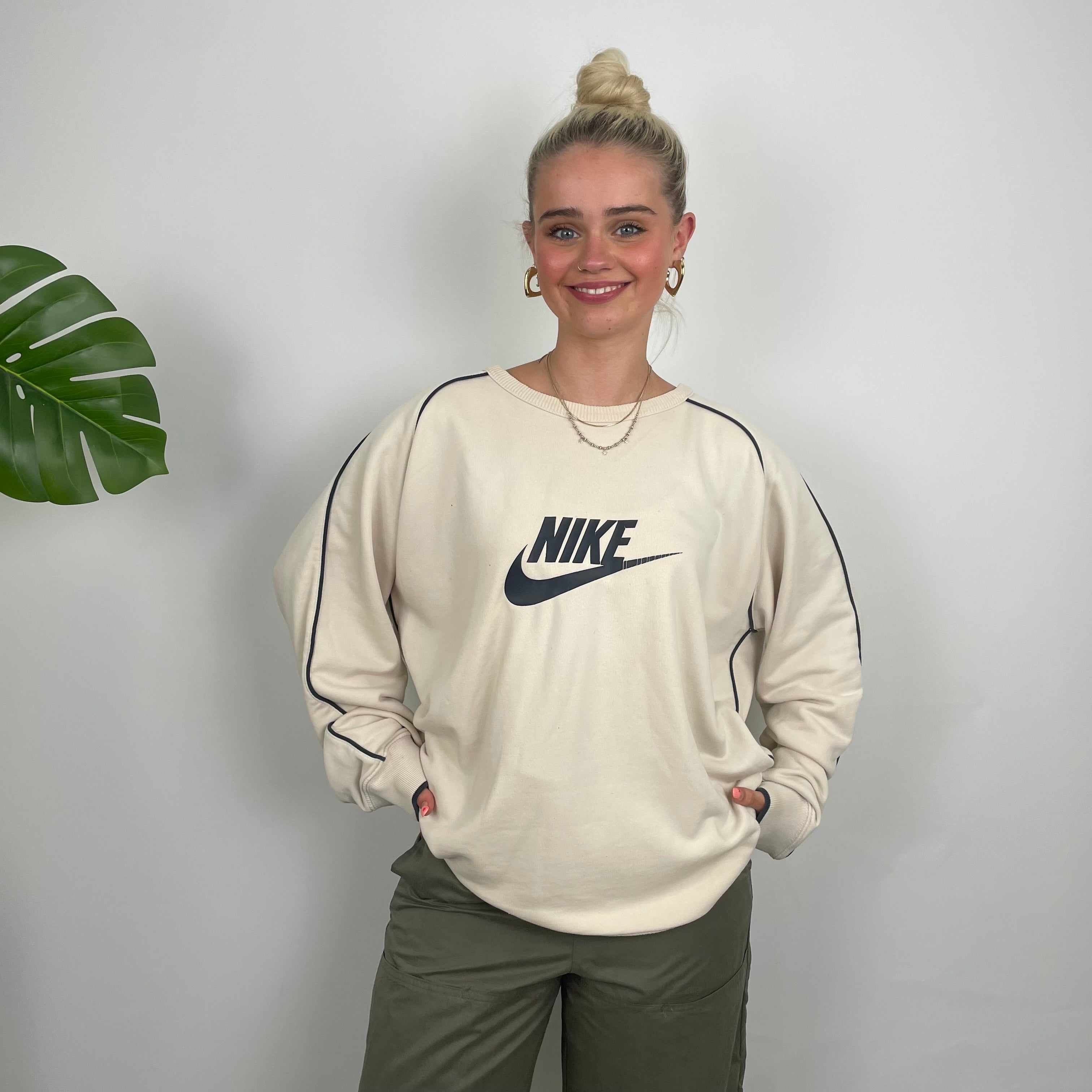 Nike Cream Embroidered Spell Out Sweatshirt (L)