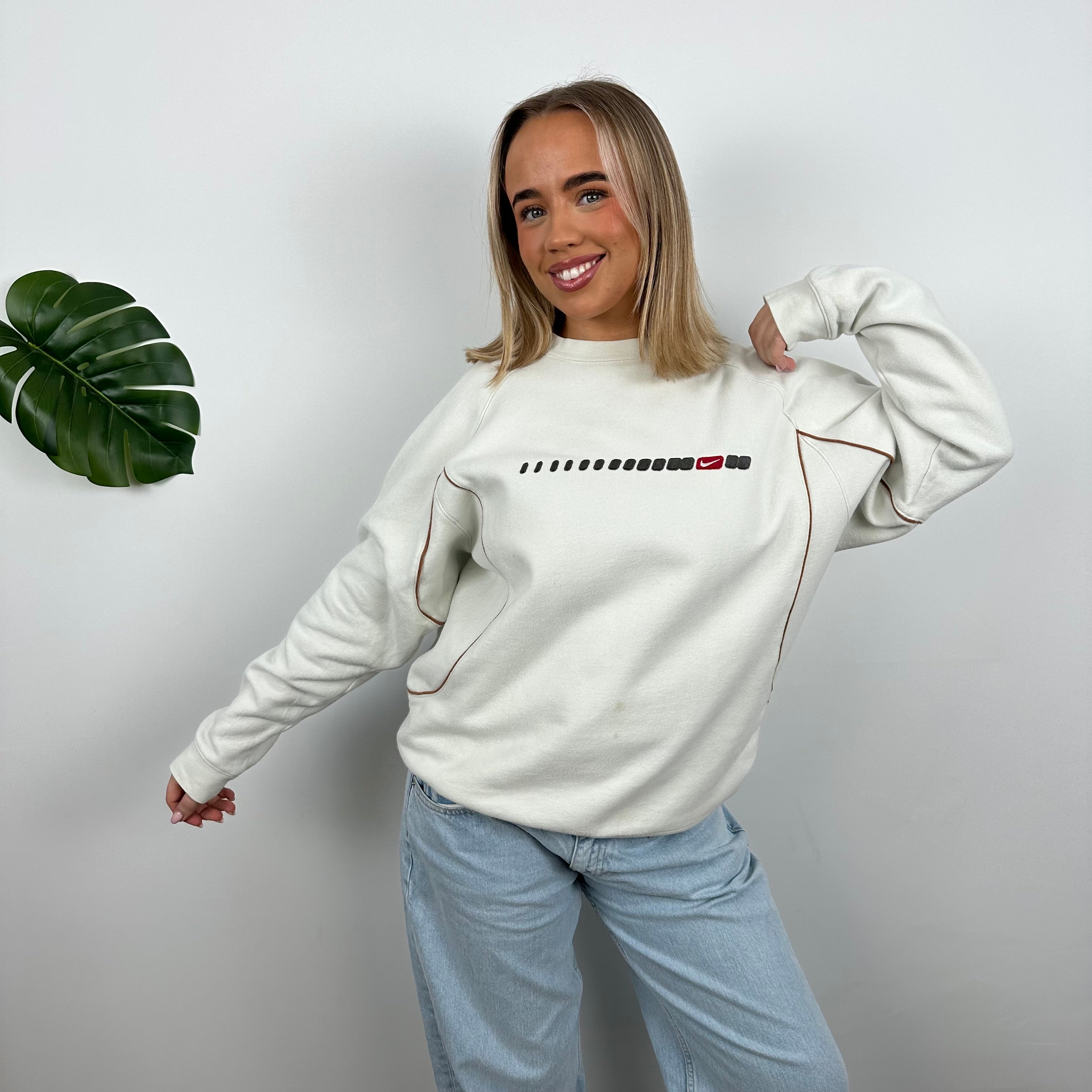 Nike White Embroidered Swoosh Sweatshirt (M)