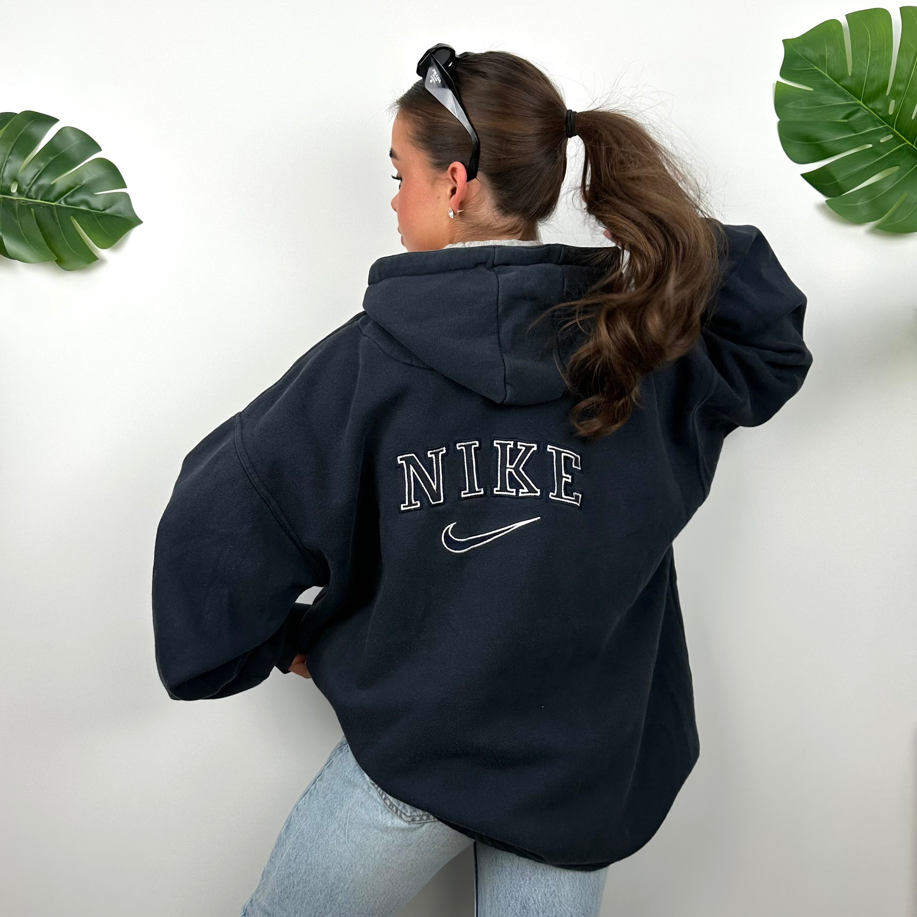 Nike Navy Embroidered Spell Out Zip Up Hoodie Jacket (L)