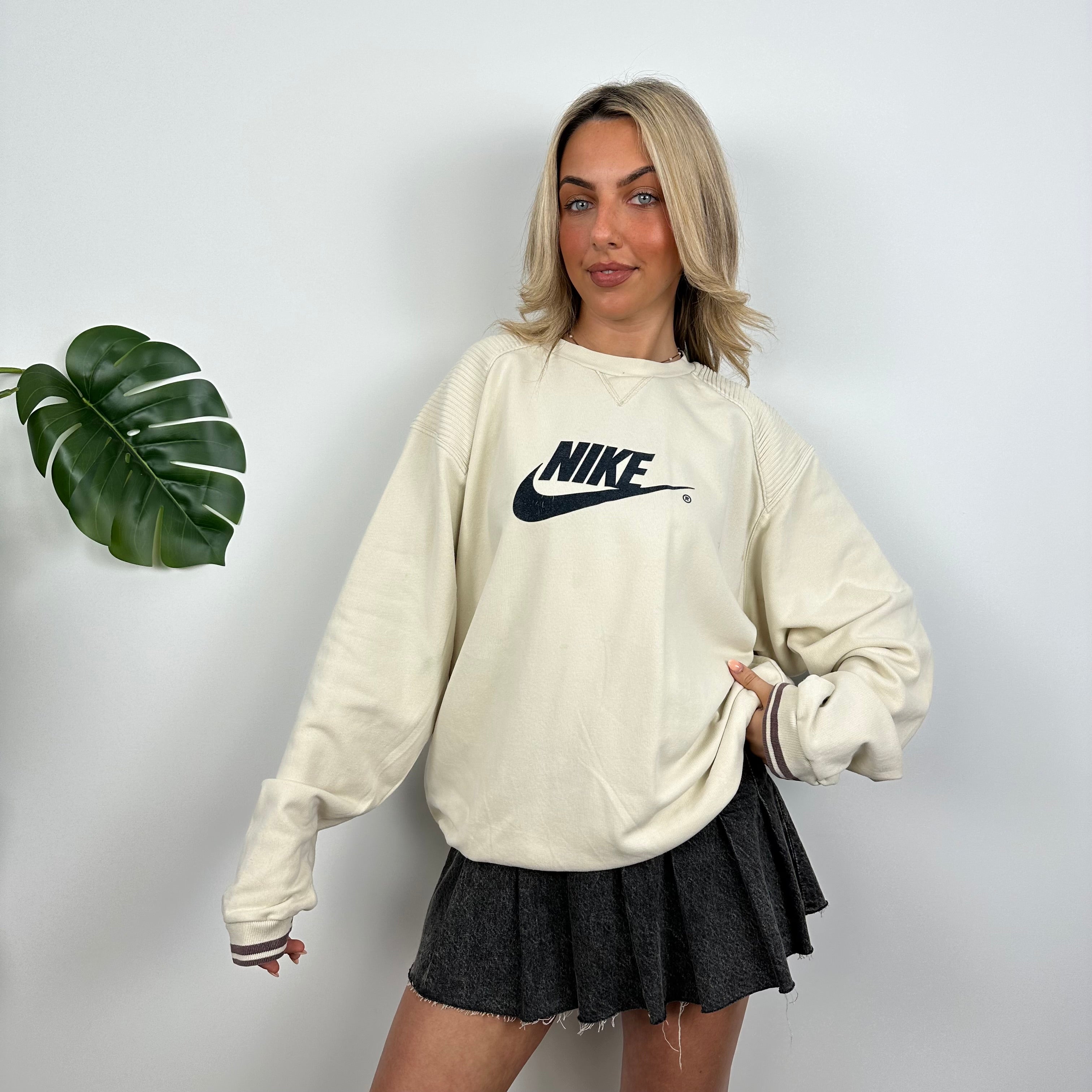 Nike Cream Embroidered Spell Out Sweatshirt (L)