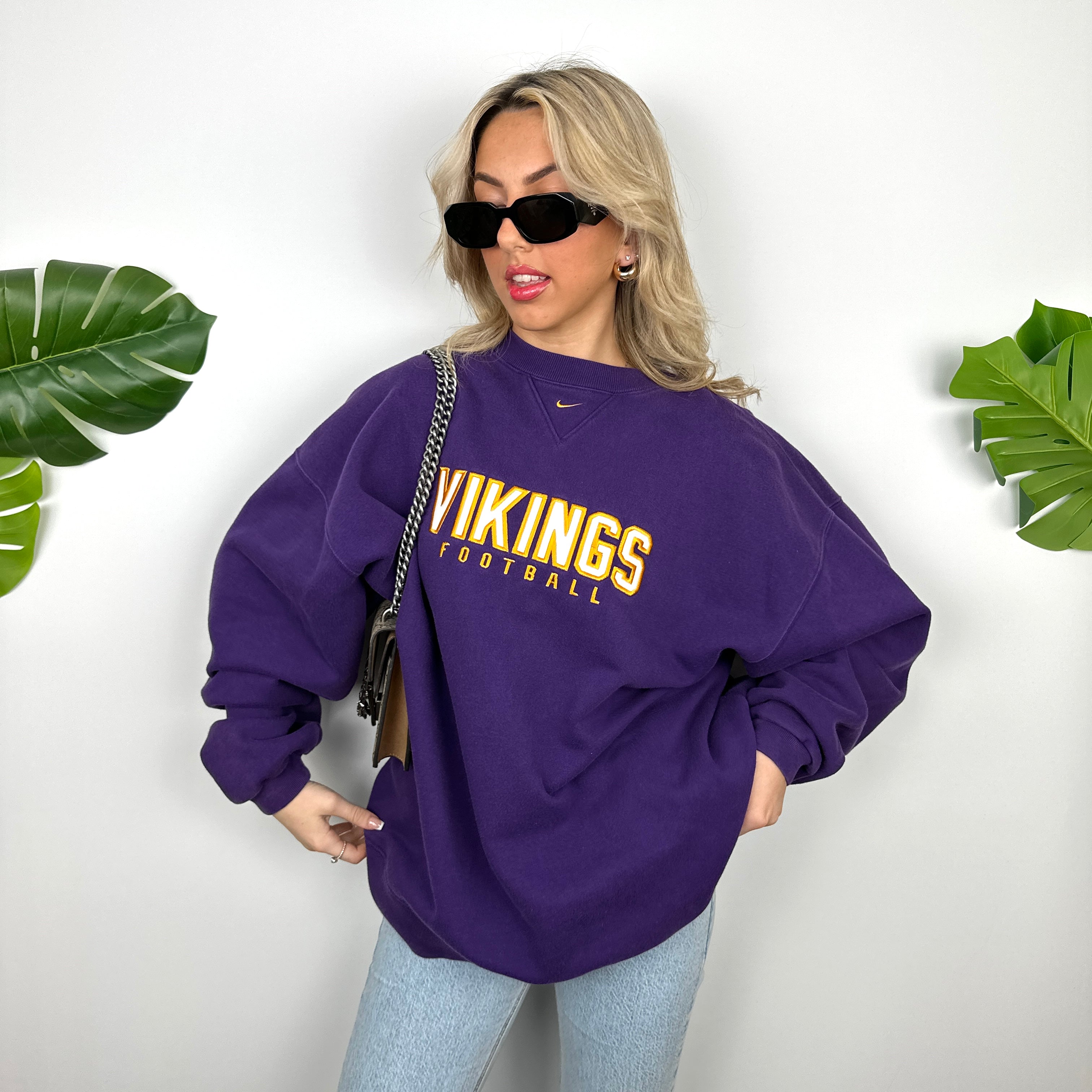 Nike x Minnesota Vikings Purple Embroidered Spell Out Sweatshirt (XL)