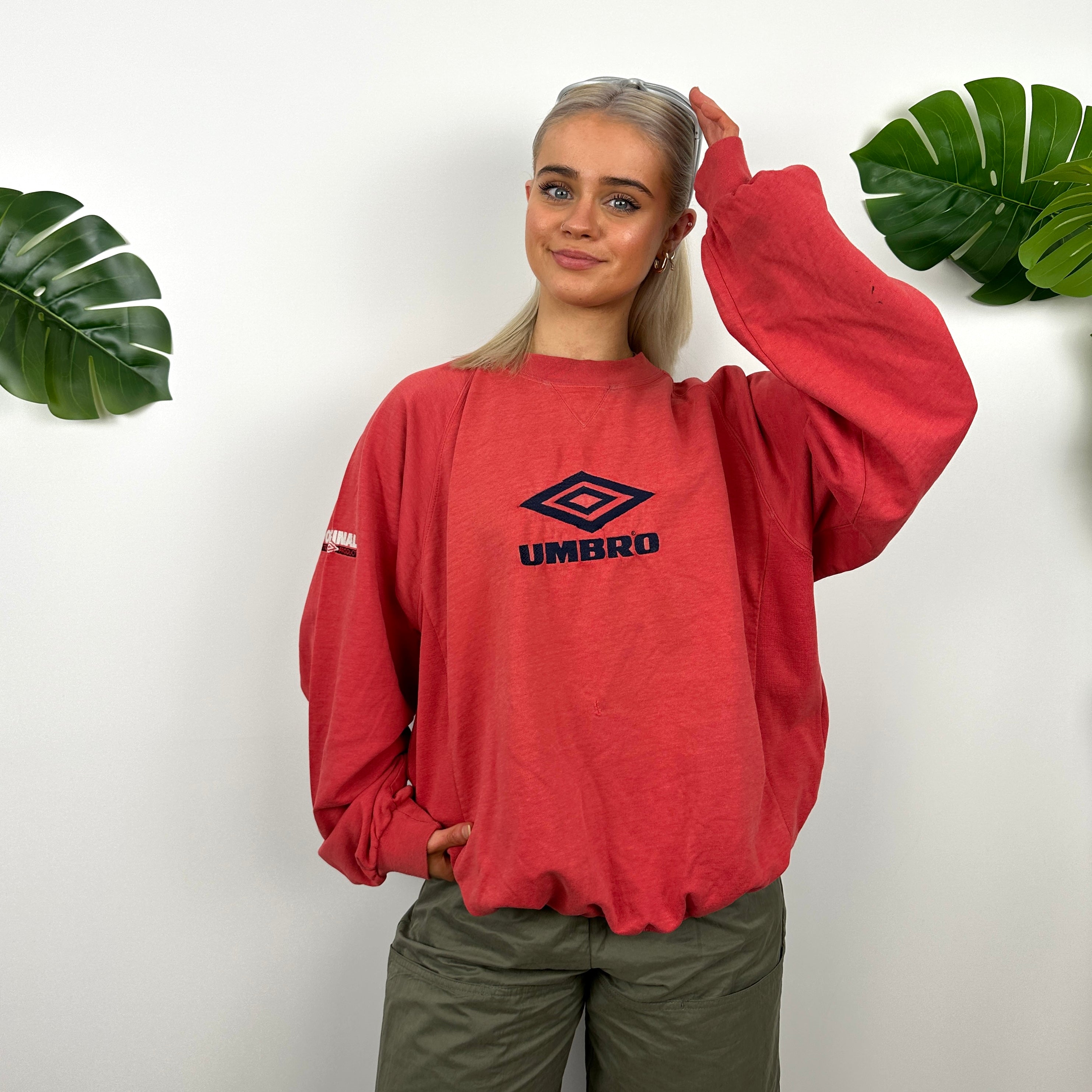 Umbro Red Embroidered Spell Out Sweatshirt (L)