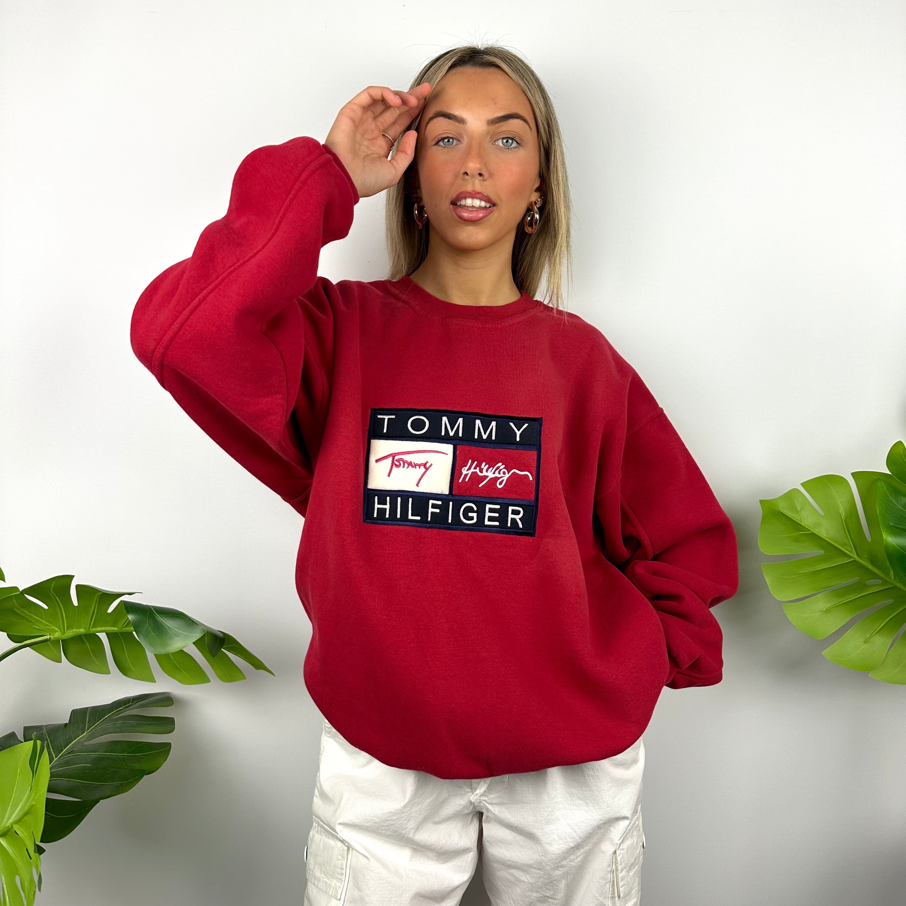 Tommy Hilfiger Red Embroidered Spell Out Sweatshirt As Worn By Annalivia Hynds (XXL)