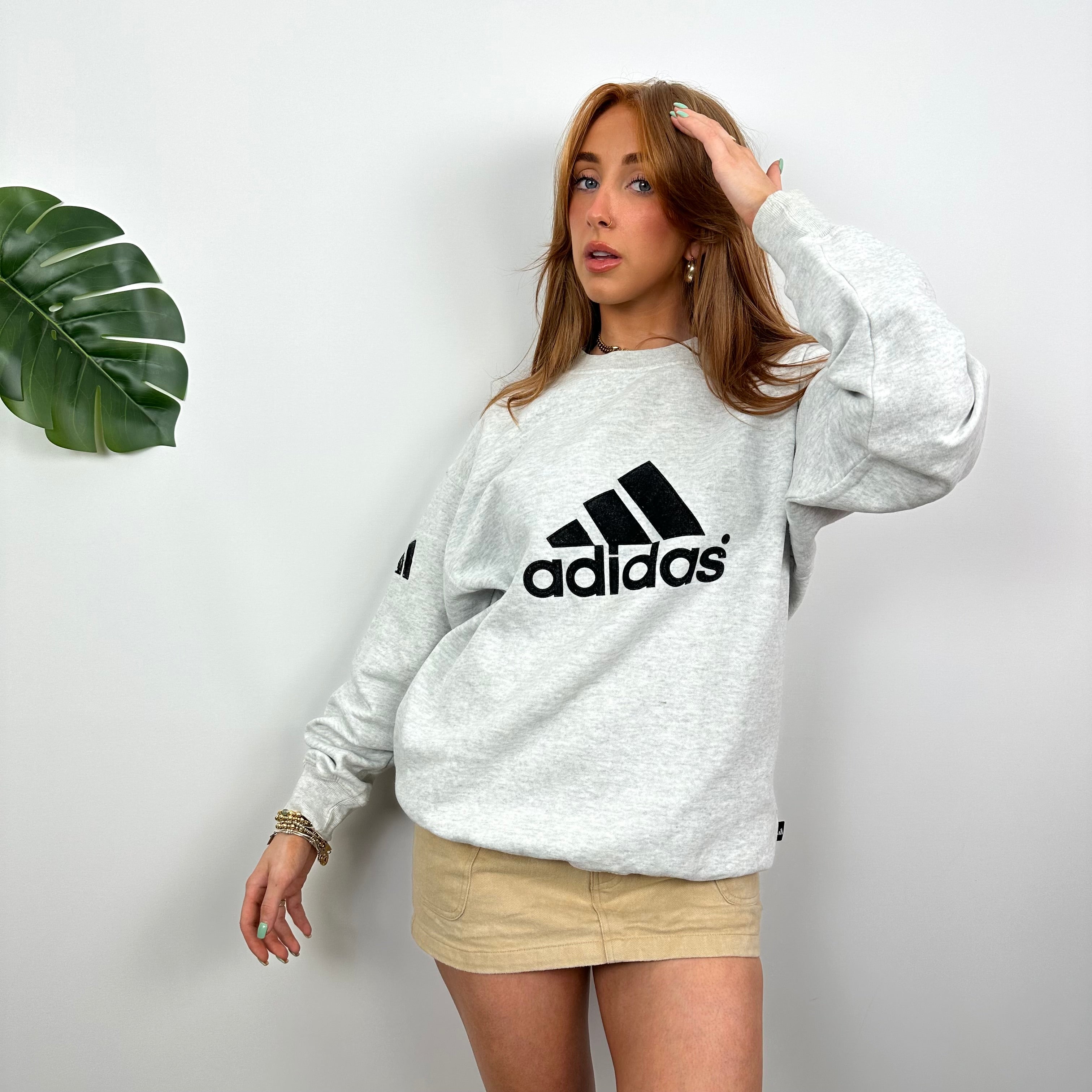 Adidas Grey Embroidered Spell Out Sweatshirt (L)