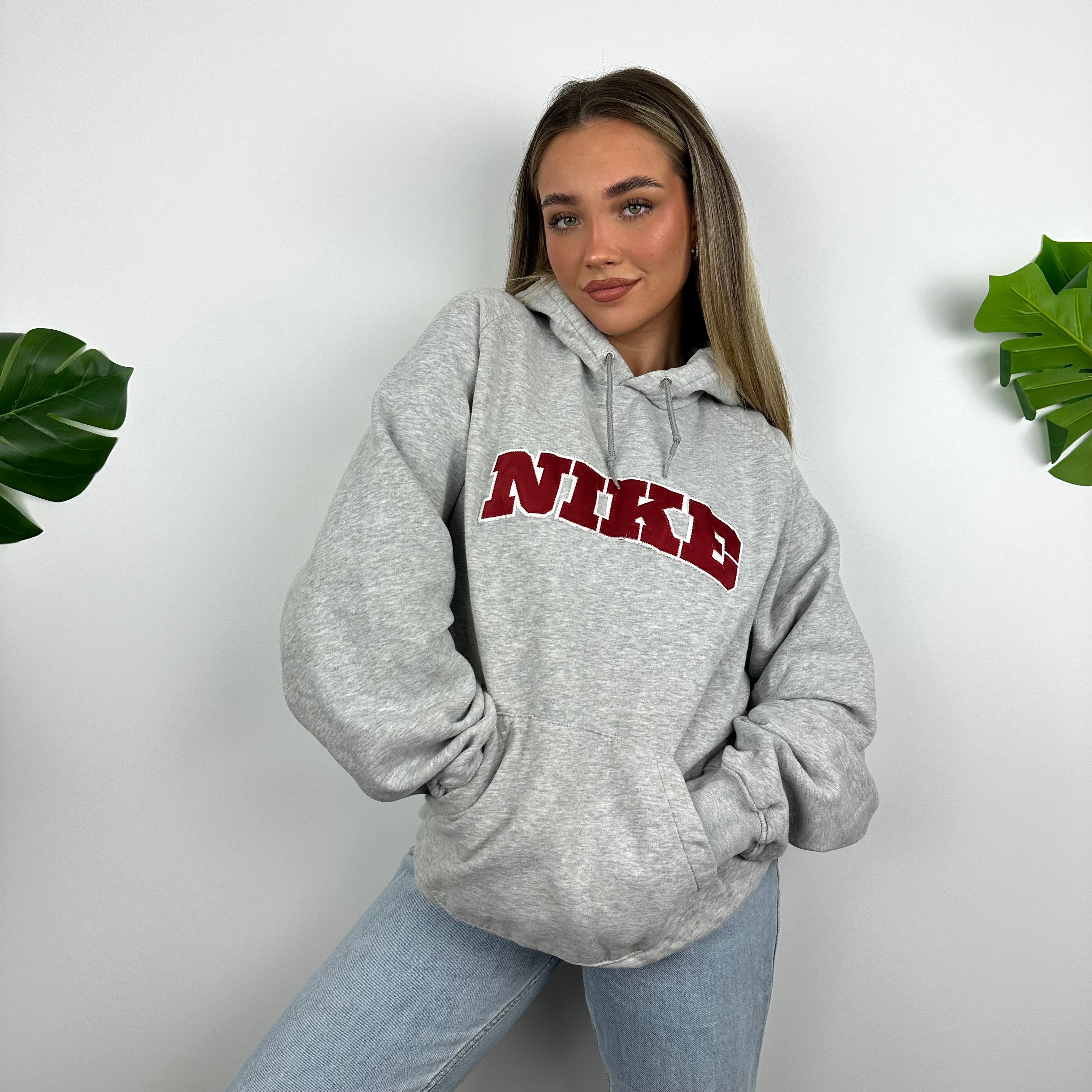 Nike RARE Grey Embroidered Spell Out Hoodie (L)