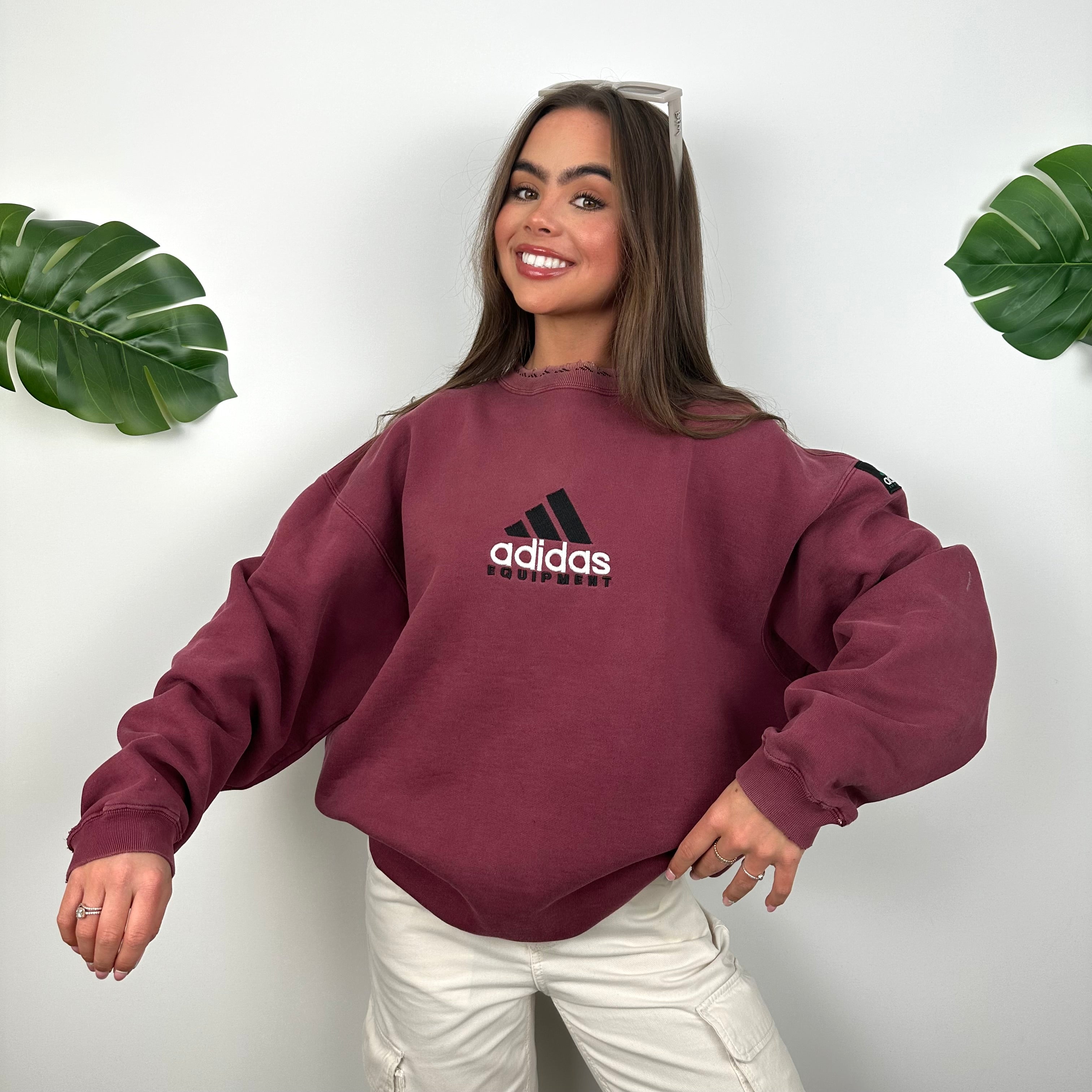 Adidas Equipment Maroon Embroidered Spell Out Sweatshirt (L)