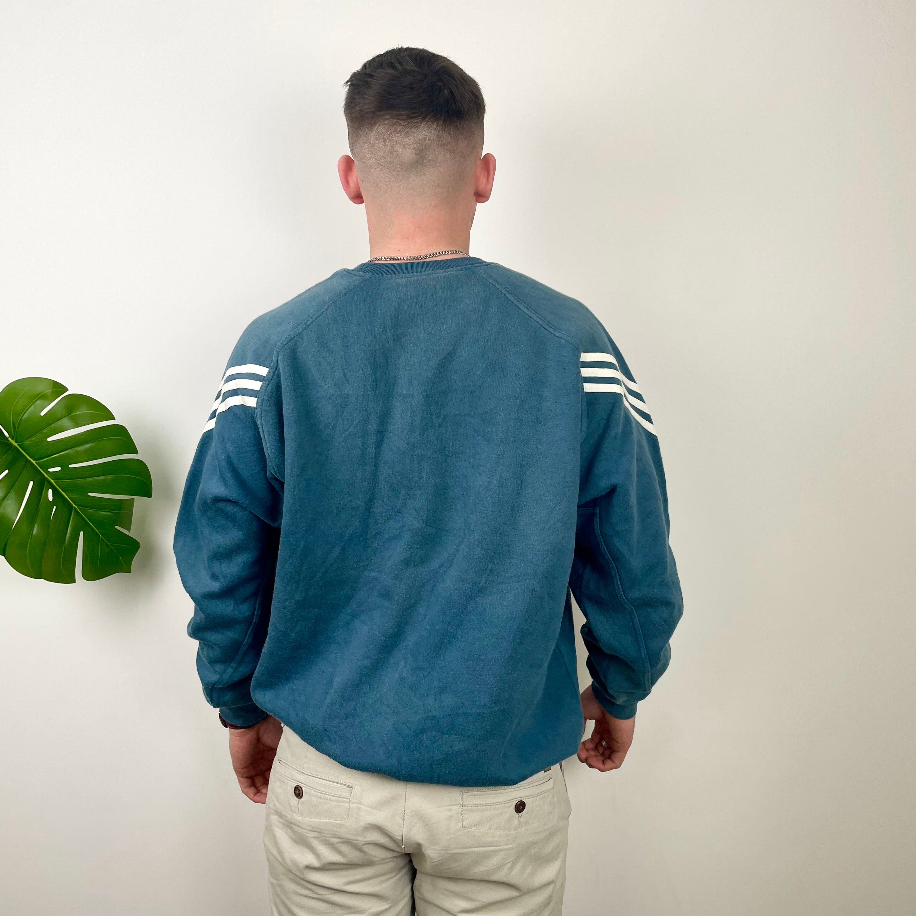 Adidas Blue Embroidered Spell Out Sweatshirt (XL)