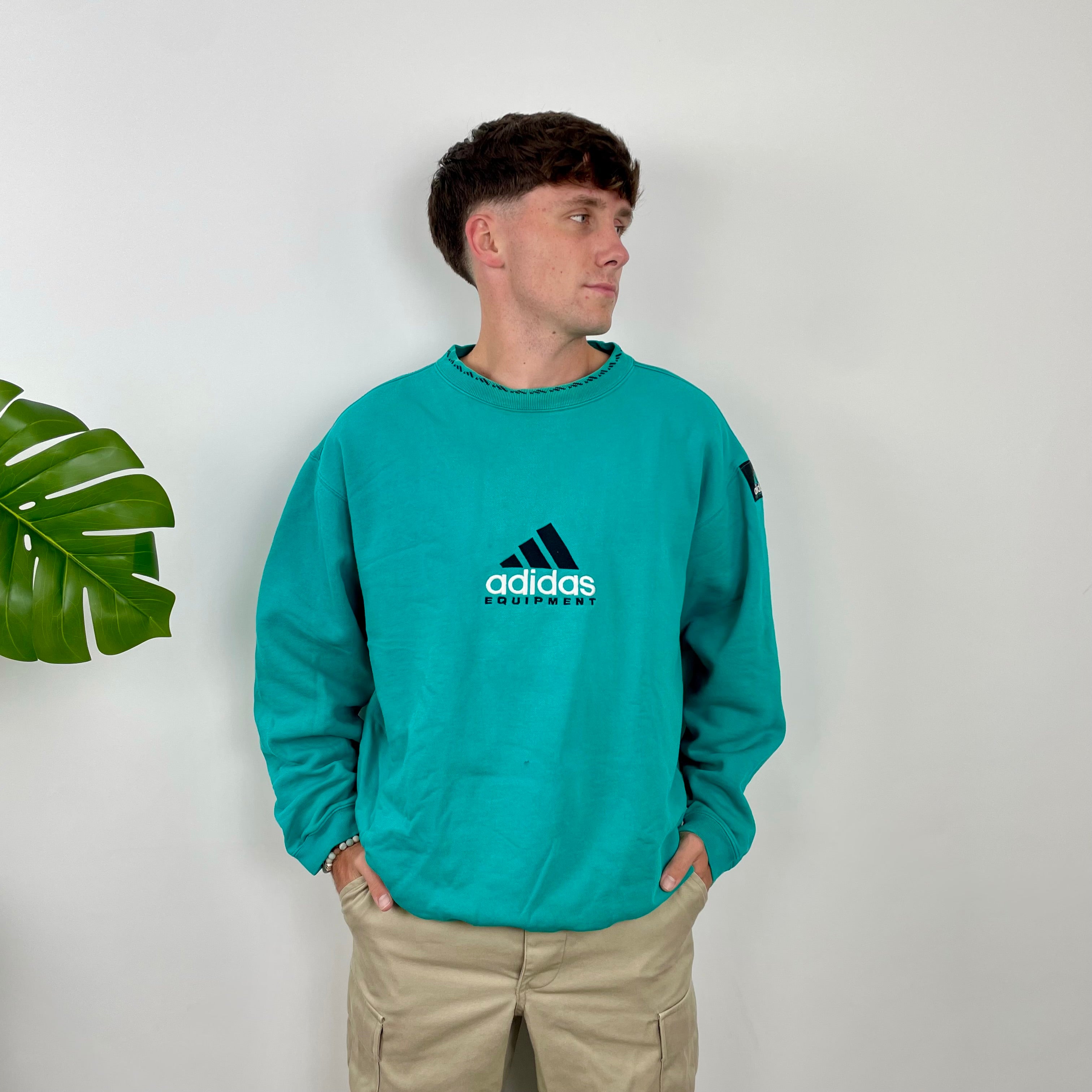 Adidas Equipment Turquoise Blue Embroidered Spell Out Sweatshirt (L)