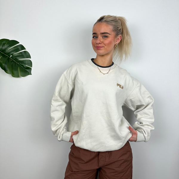 FILA Cream Embroidered Spell Out Sweatshirt (S)