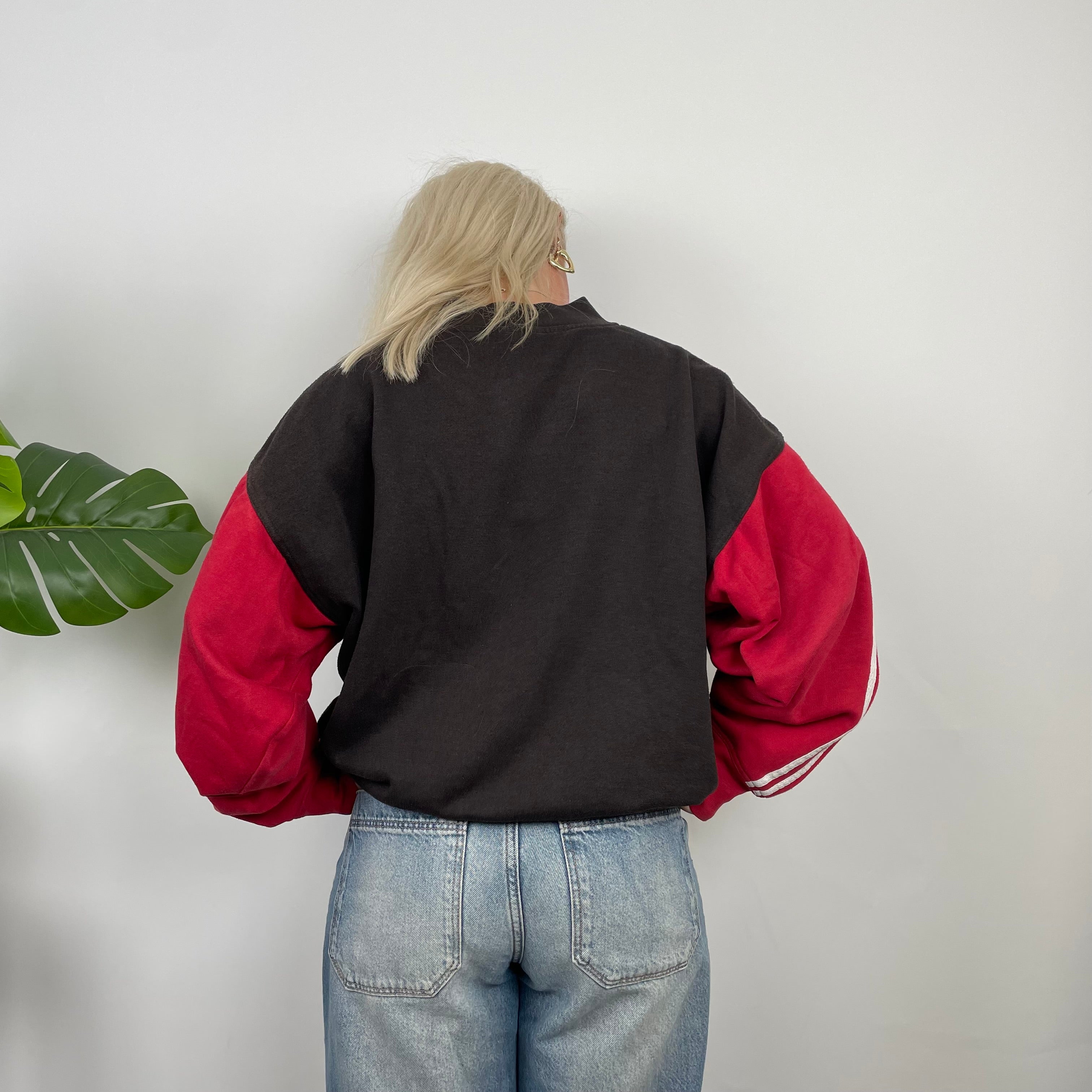 Adidas Red & Black Embroidered Spell Out Sweatshirt (S)