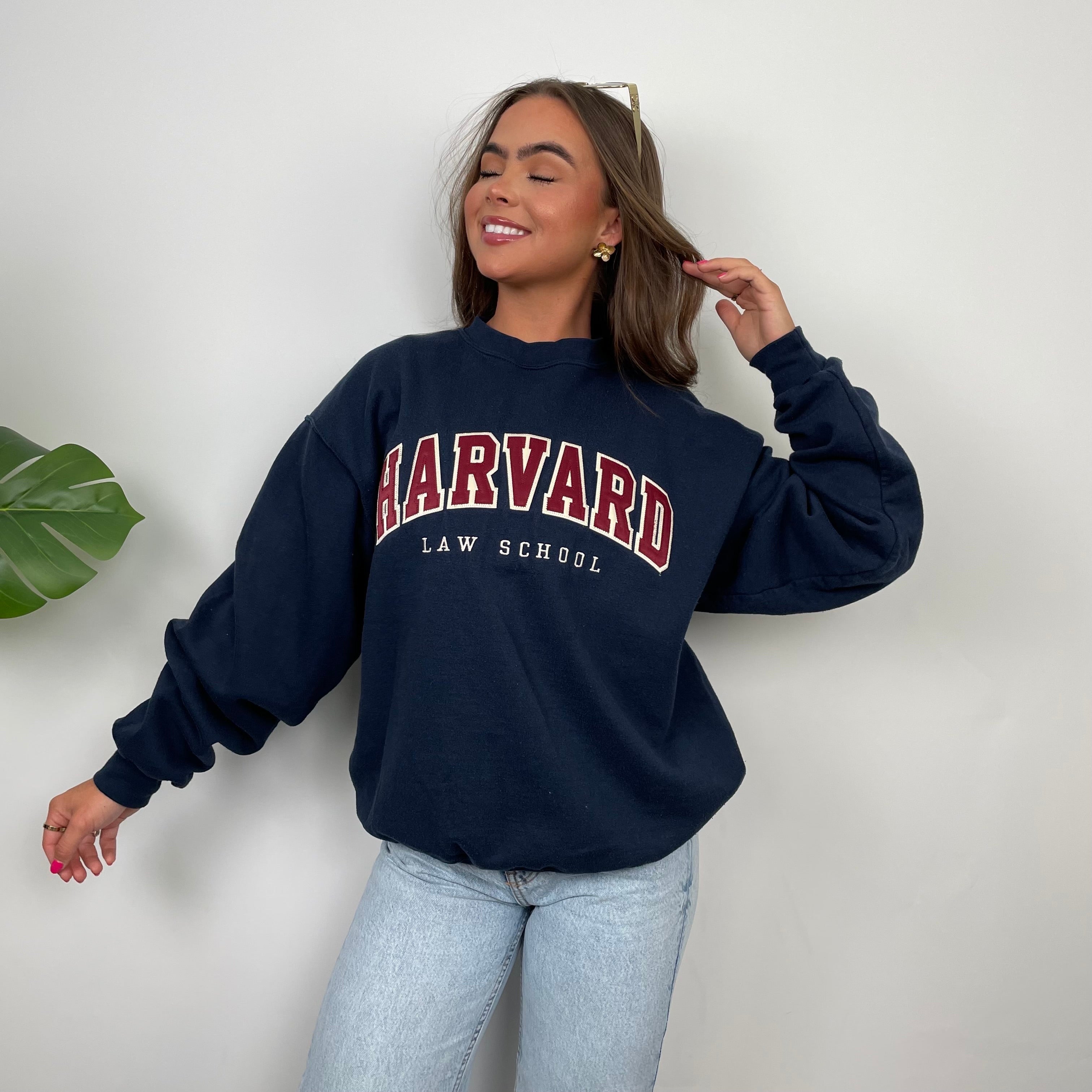 Champion x Harvard Law School RARE Navy Embroidered Spell Out Sweatshirt (S)