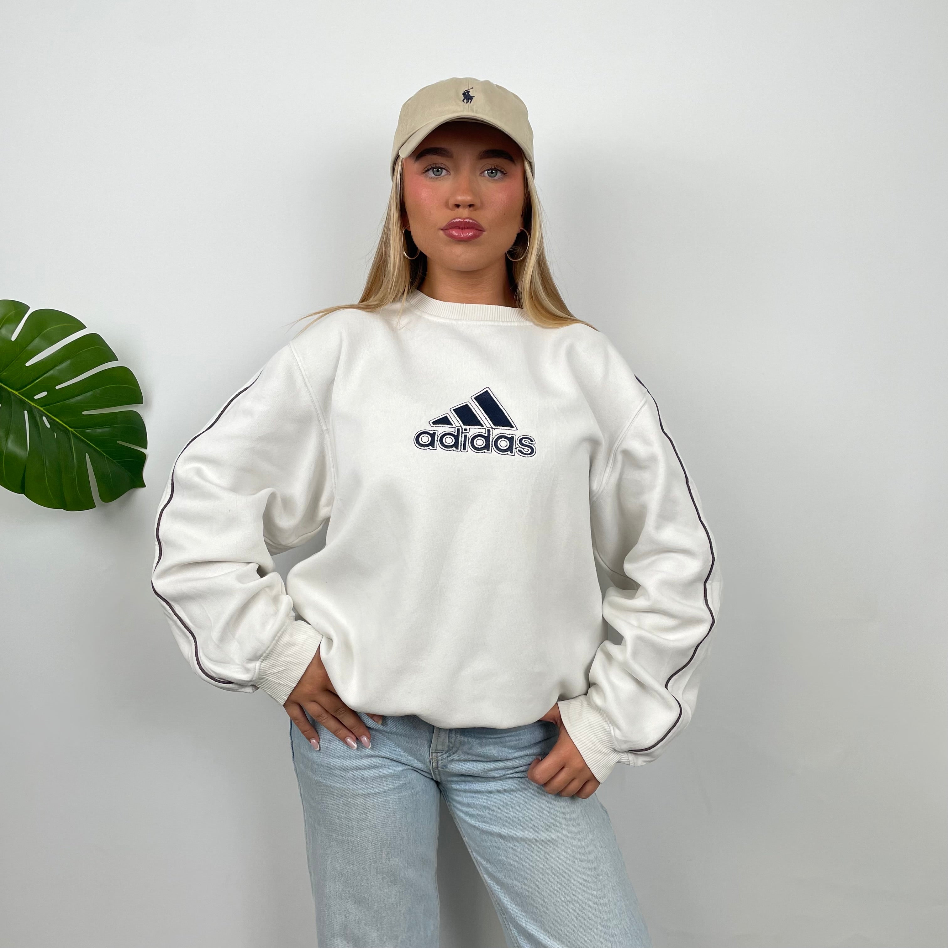 Adidas White Embroidered Spell Out Sweatshirt (L)