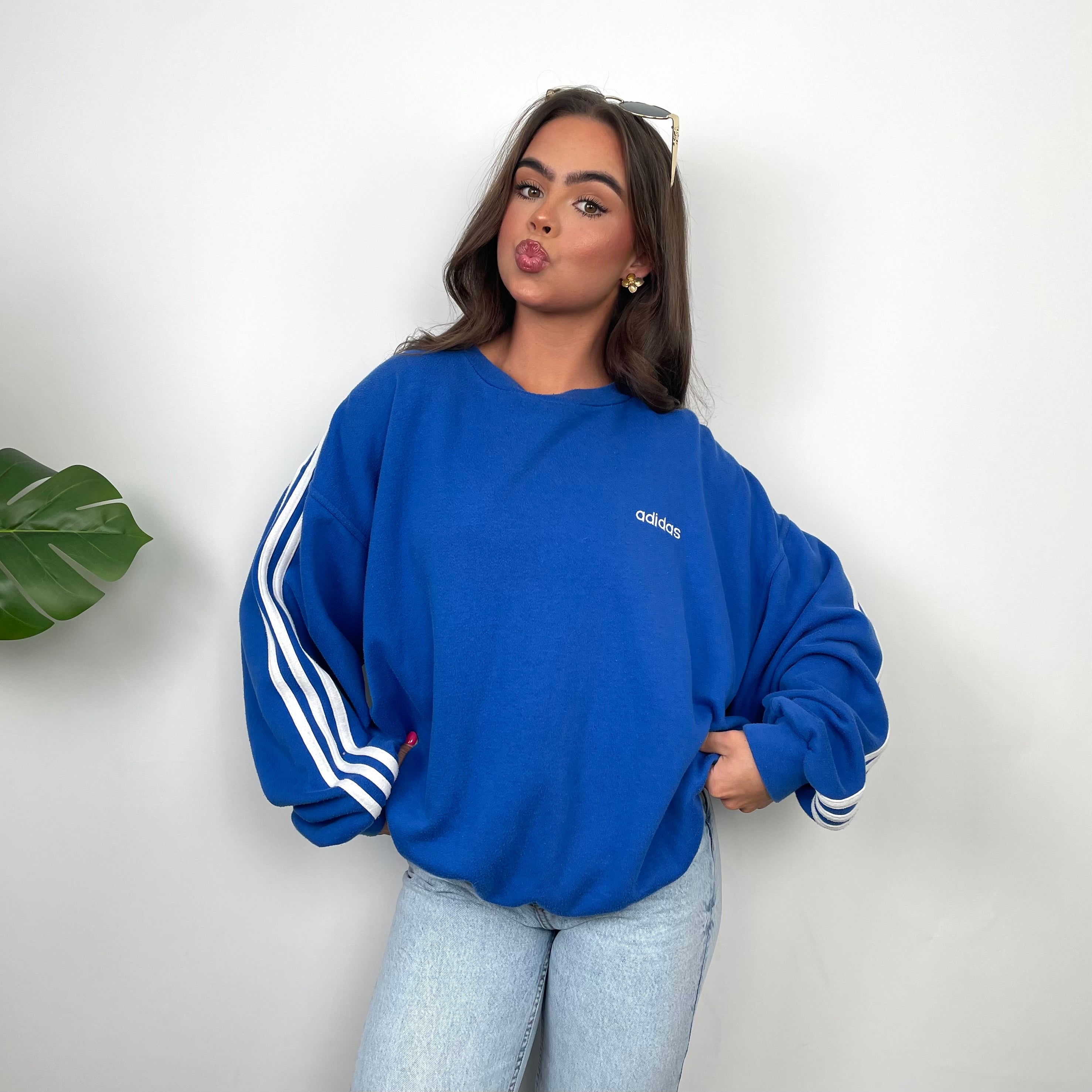 Adidas Blue Embroidered Spell Out Sweatshirt (L)