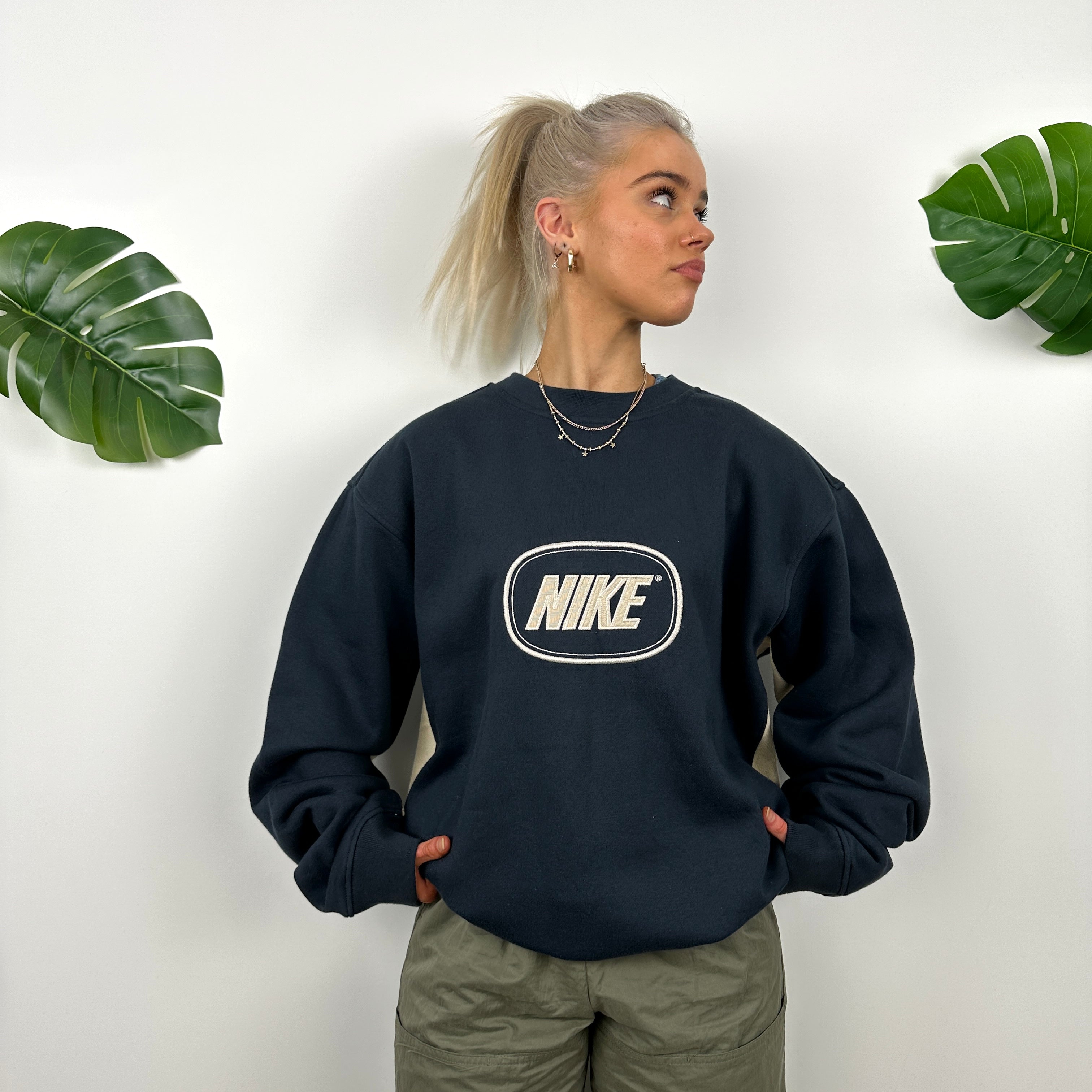 Nike Navy Embroidered Spell Out Sweatshirt (XL)