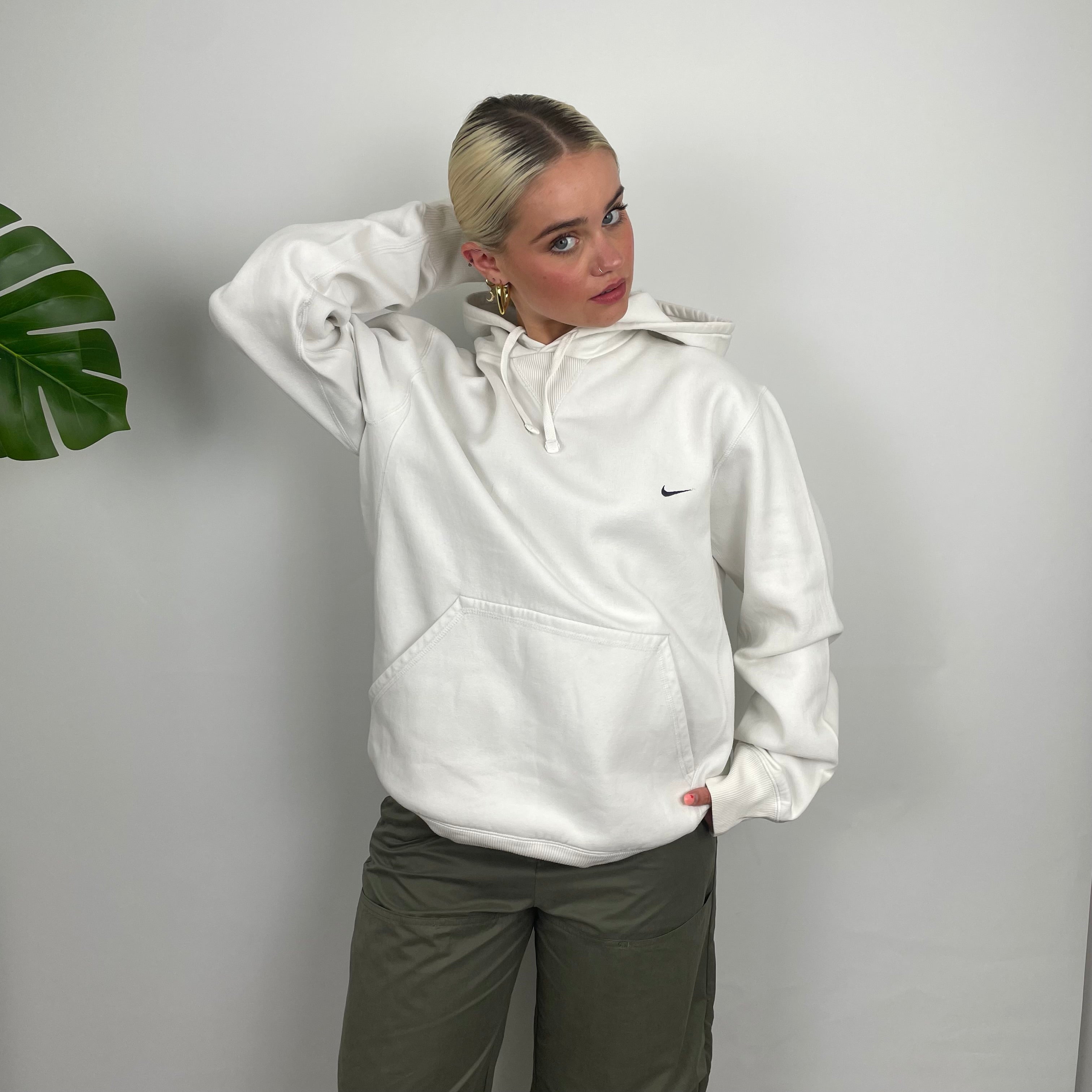 Nike White Embroidered Swoosh Hoodie (M)