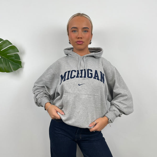 Nike x Michigan RARE Grey Embroidered Spell Out Hoodie (S)