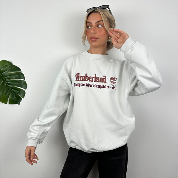 Timberland White Embroidered Spell Out Sweatshirt (M)