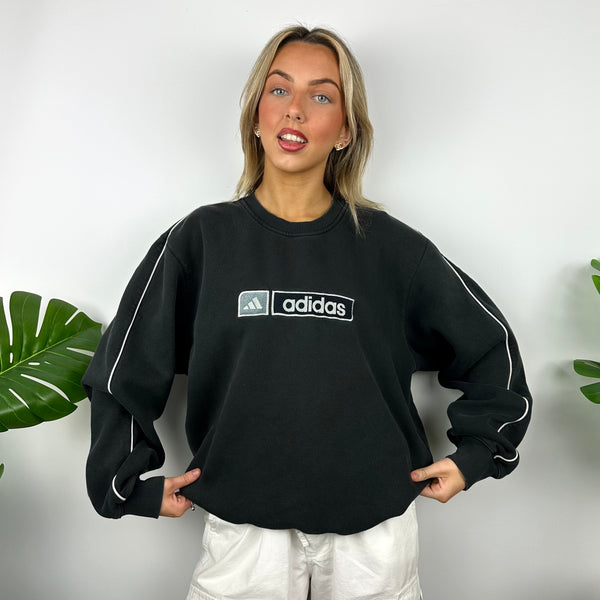 Adidas Black Embroidered Spell Out Sweatshirt (M)