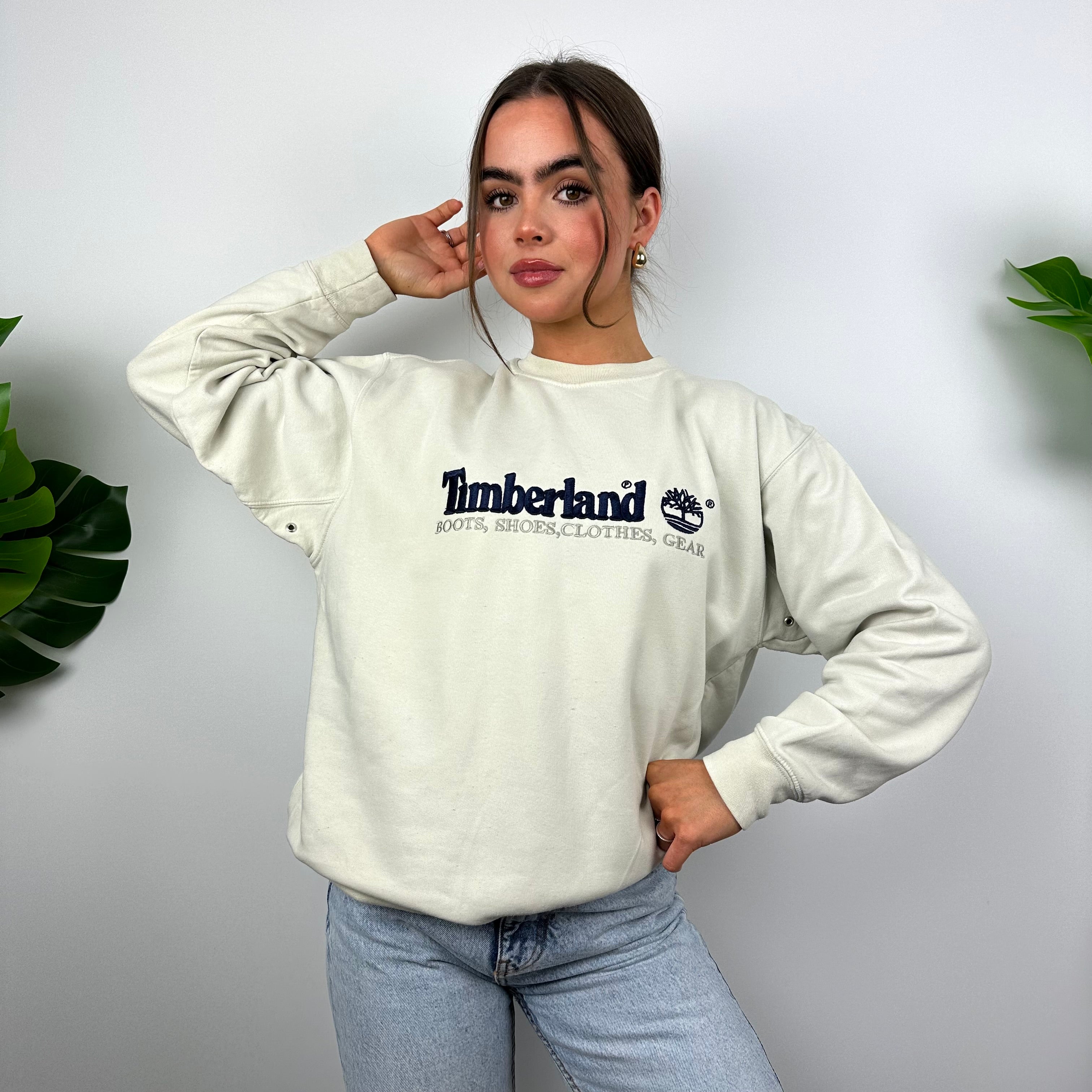 Timberland Cream Embroidered Spell Out Sweatshirt (M)