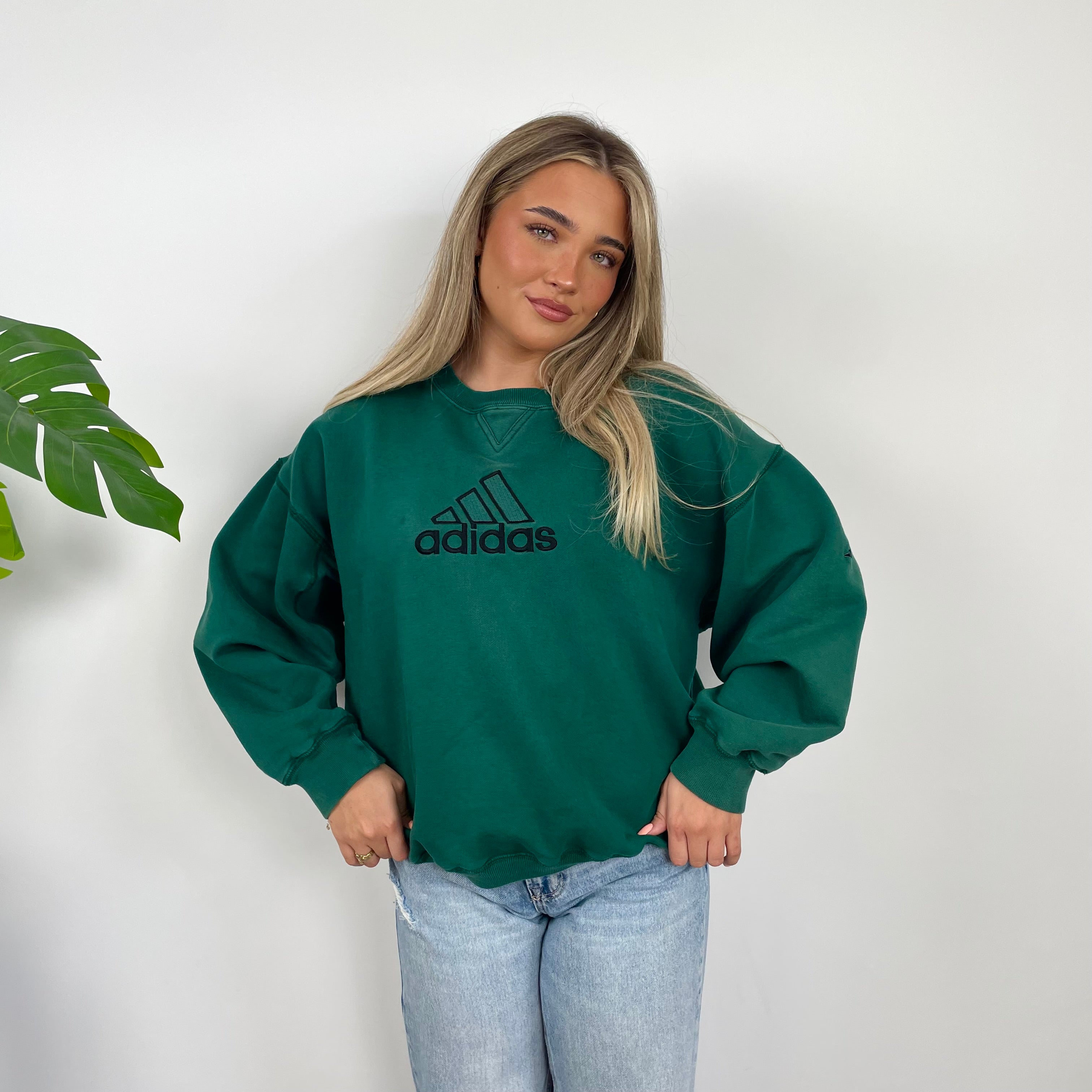 Adidas RARE Green Embroidered Spell Out Sweatshirt (S)