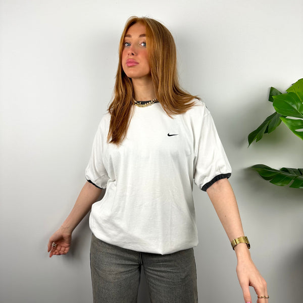 Nike RARE White Embroidered Swoosh T Shirt (L)