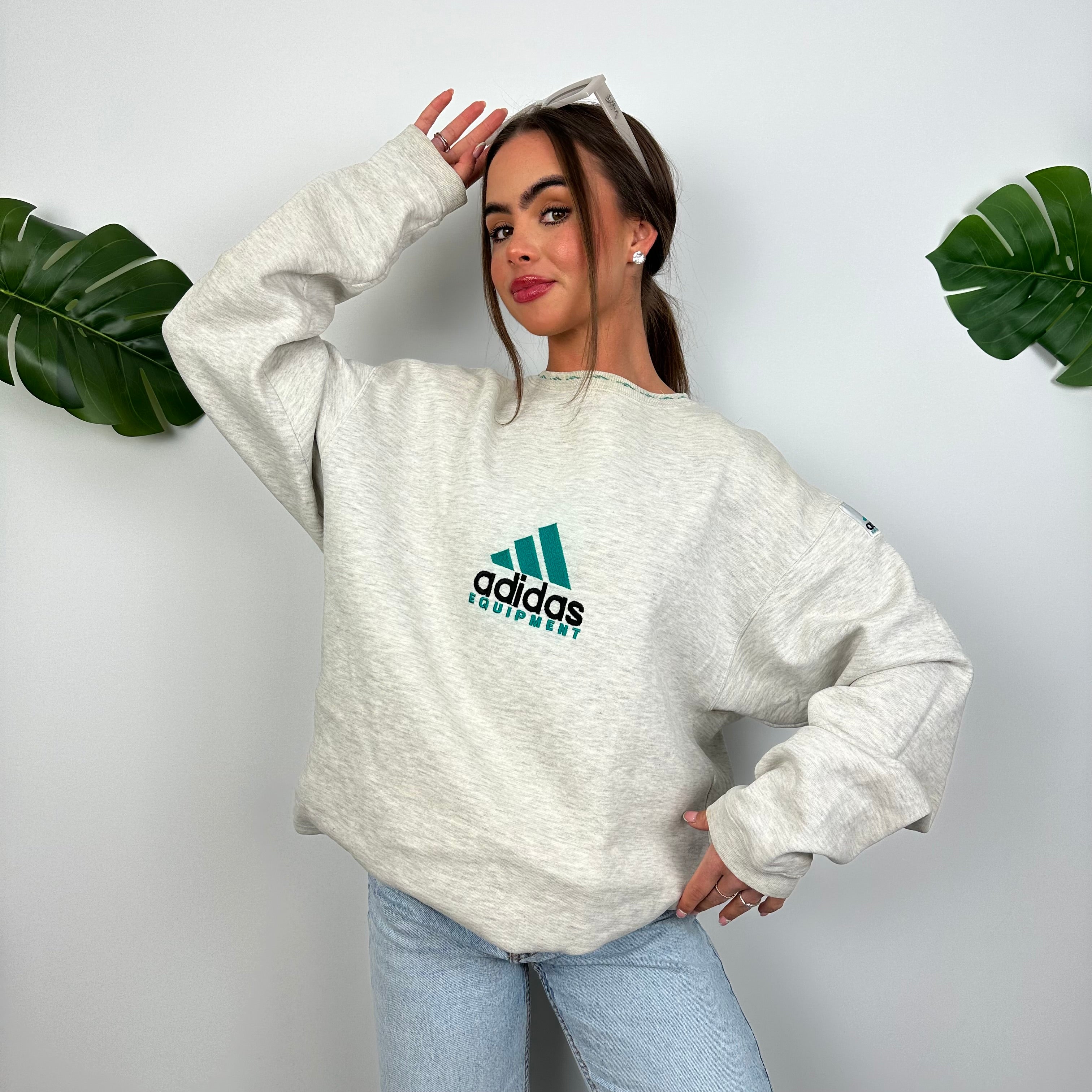 Adidas Equipment Grey Embroidered Spell Out Sweatshirt (L)