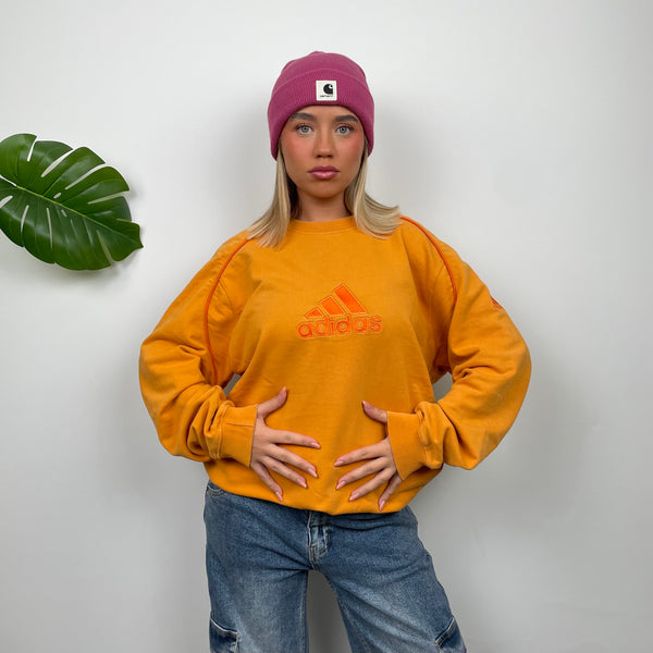 Adidas Orange Embroidered Spell Out Sweatshirt (L)