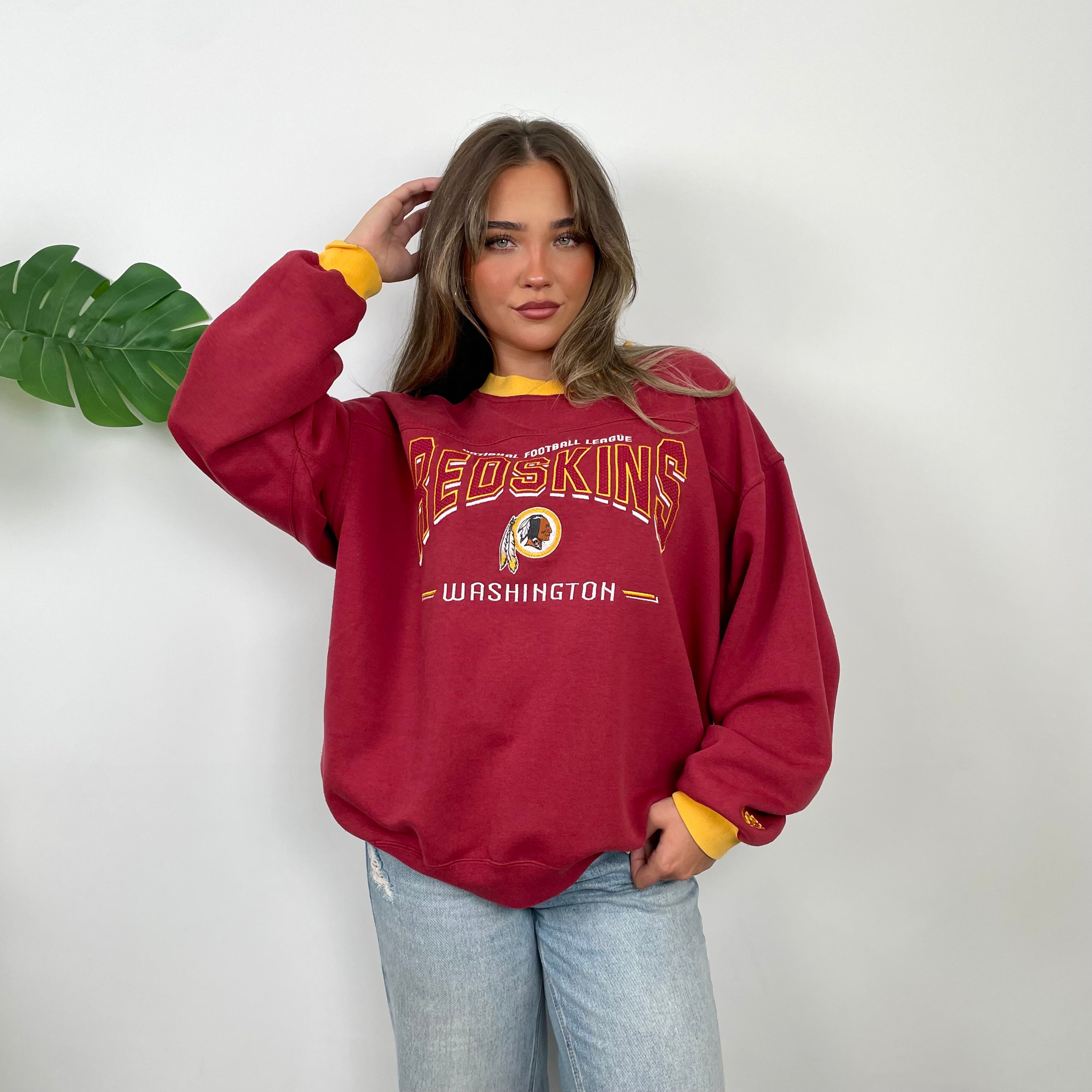 NFL Washington Redskins Red Embroidered Spell Out Sweatshirt (M)
