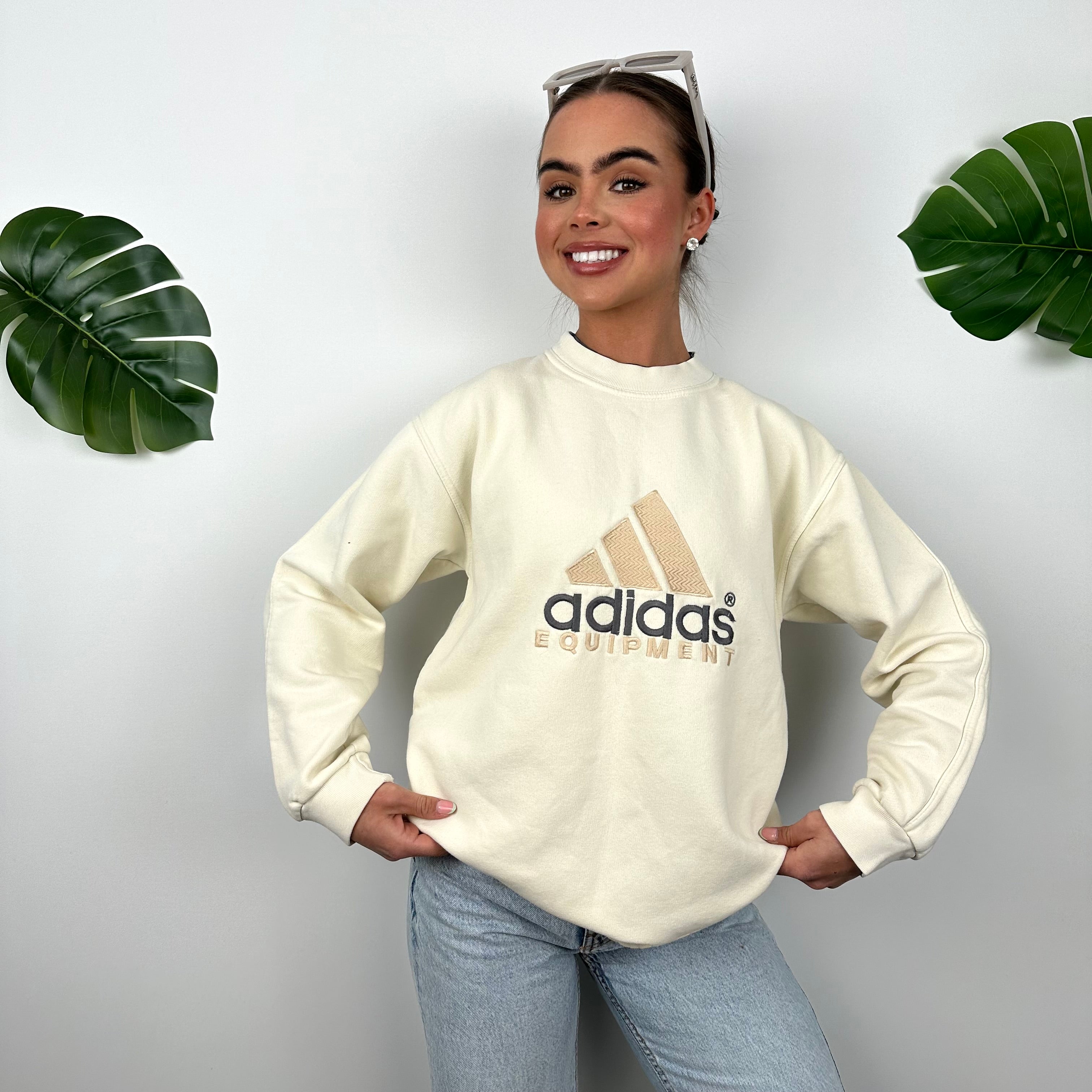 Adidas Equipment RARE Cream Embroidered Spell Out Sweatshirt (M)