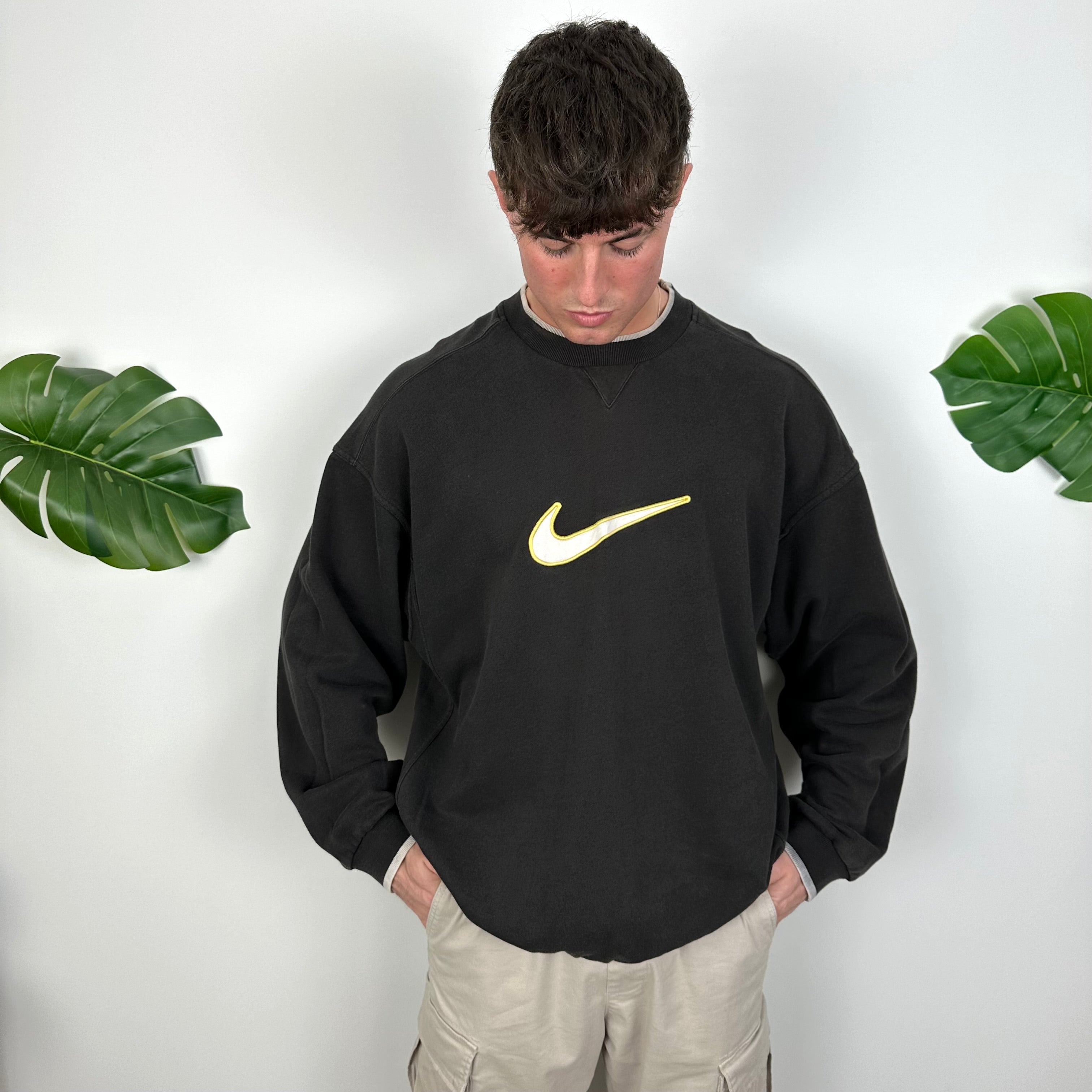 Nike Black Embroidered Swoosh Sweatshirt (XL)