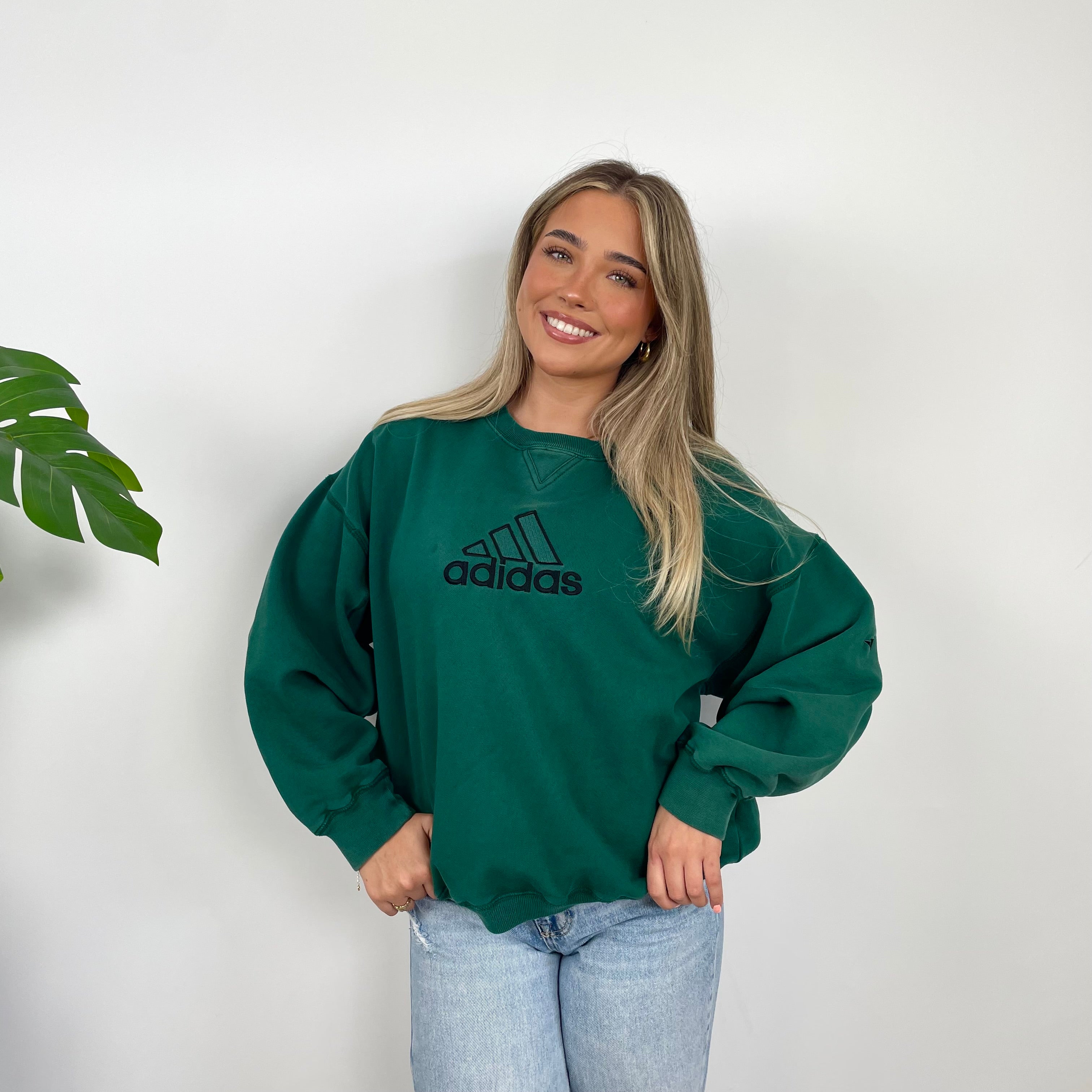 Adidas RARE Green Embroidered Spell Out Sweatshirt (S)