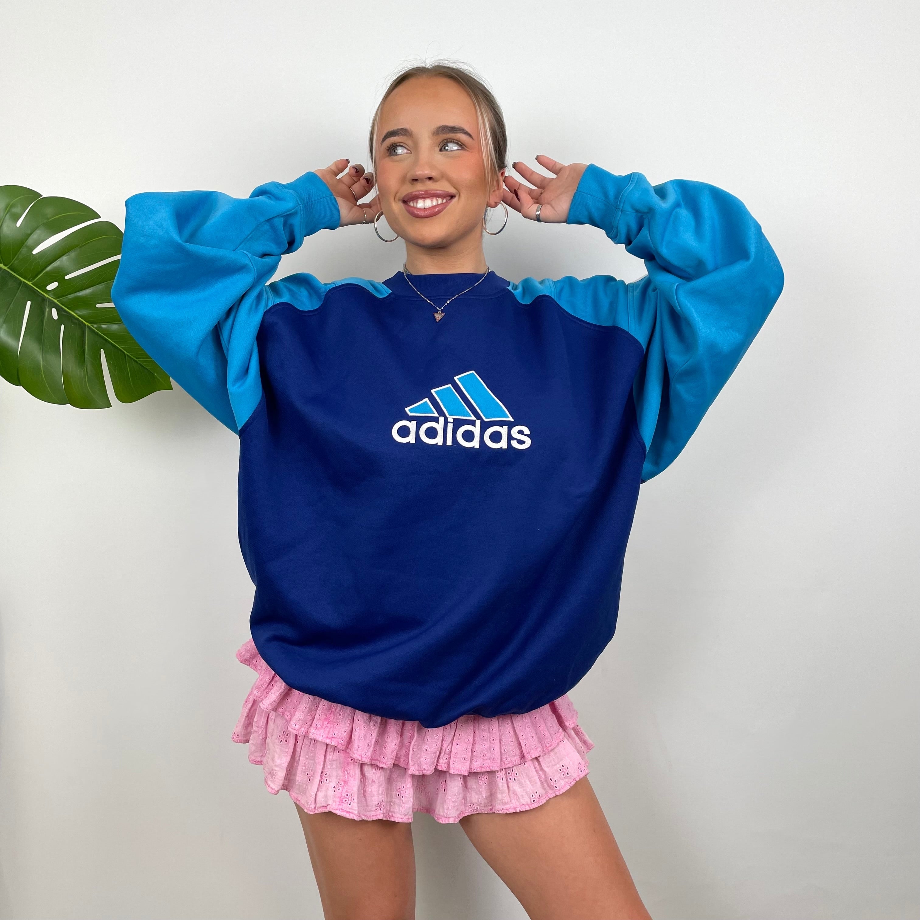Adidas Navy Embroidered Spell Out Sweatshirt (L)