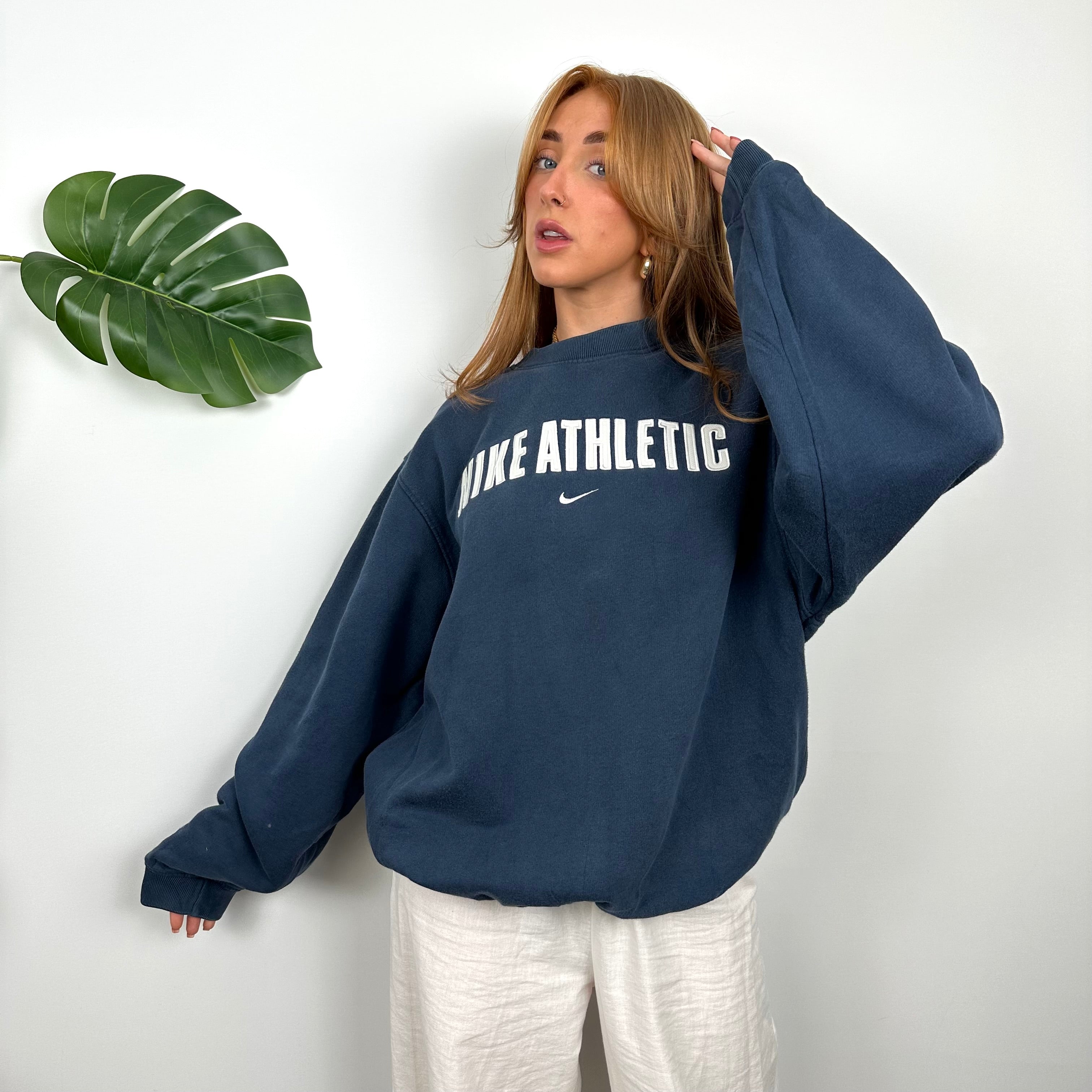 Nike Athletic Navy Embroidered Spell Out Sweatshirt (M)