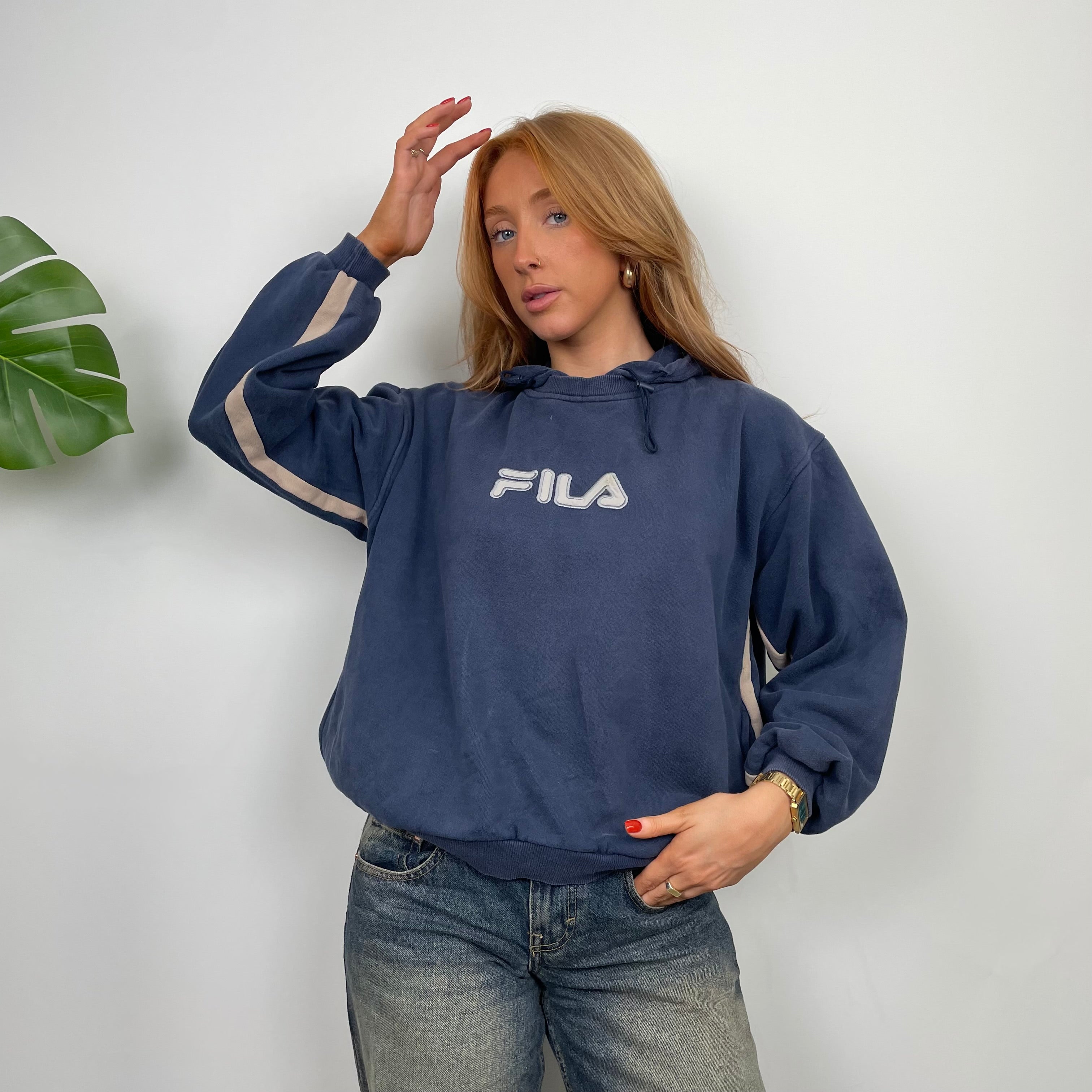 FILA Navy Embroidered Spell Out Hoodie (S)