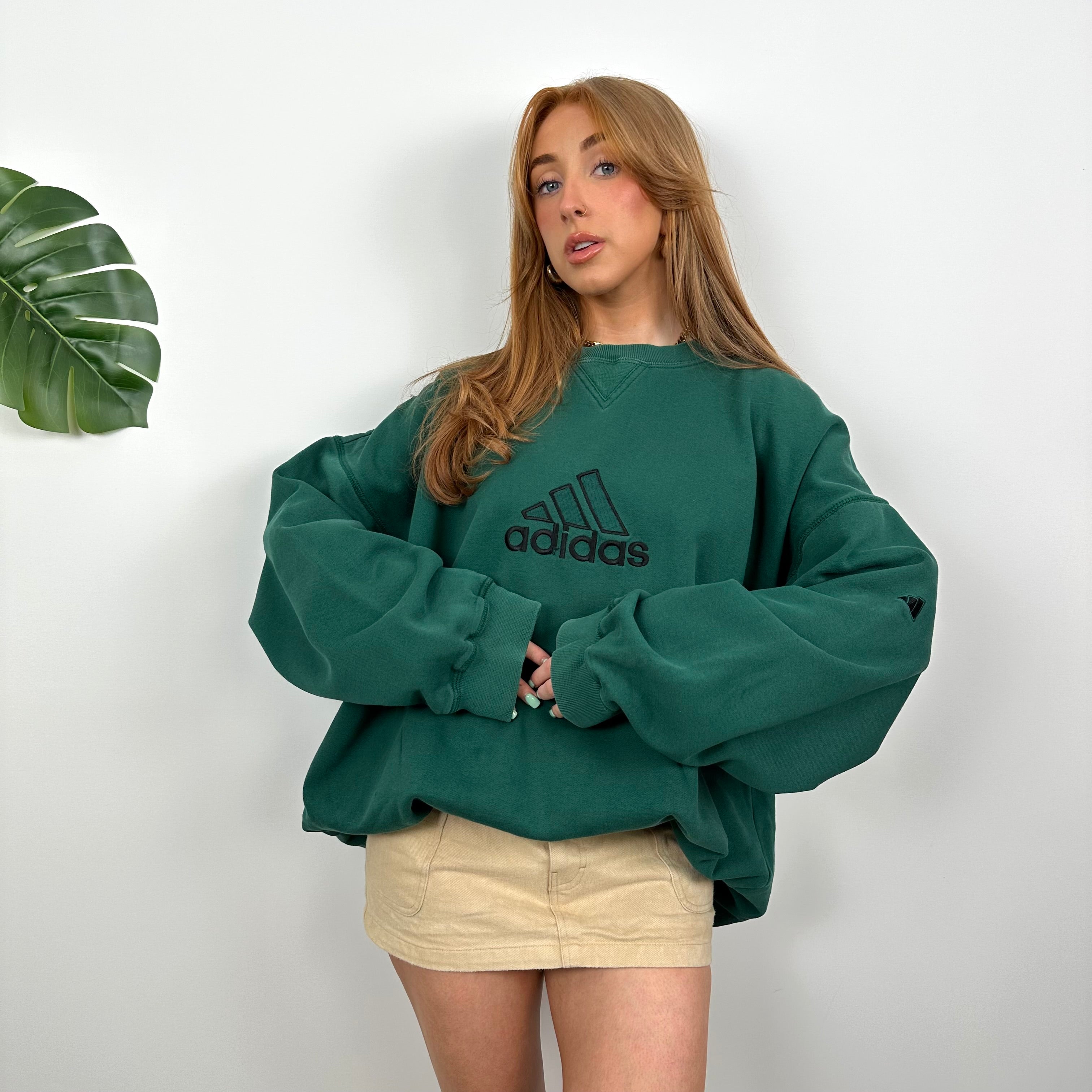 Adidas Green Embroidered Spell Out Sweatshirt (XL)