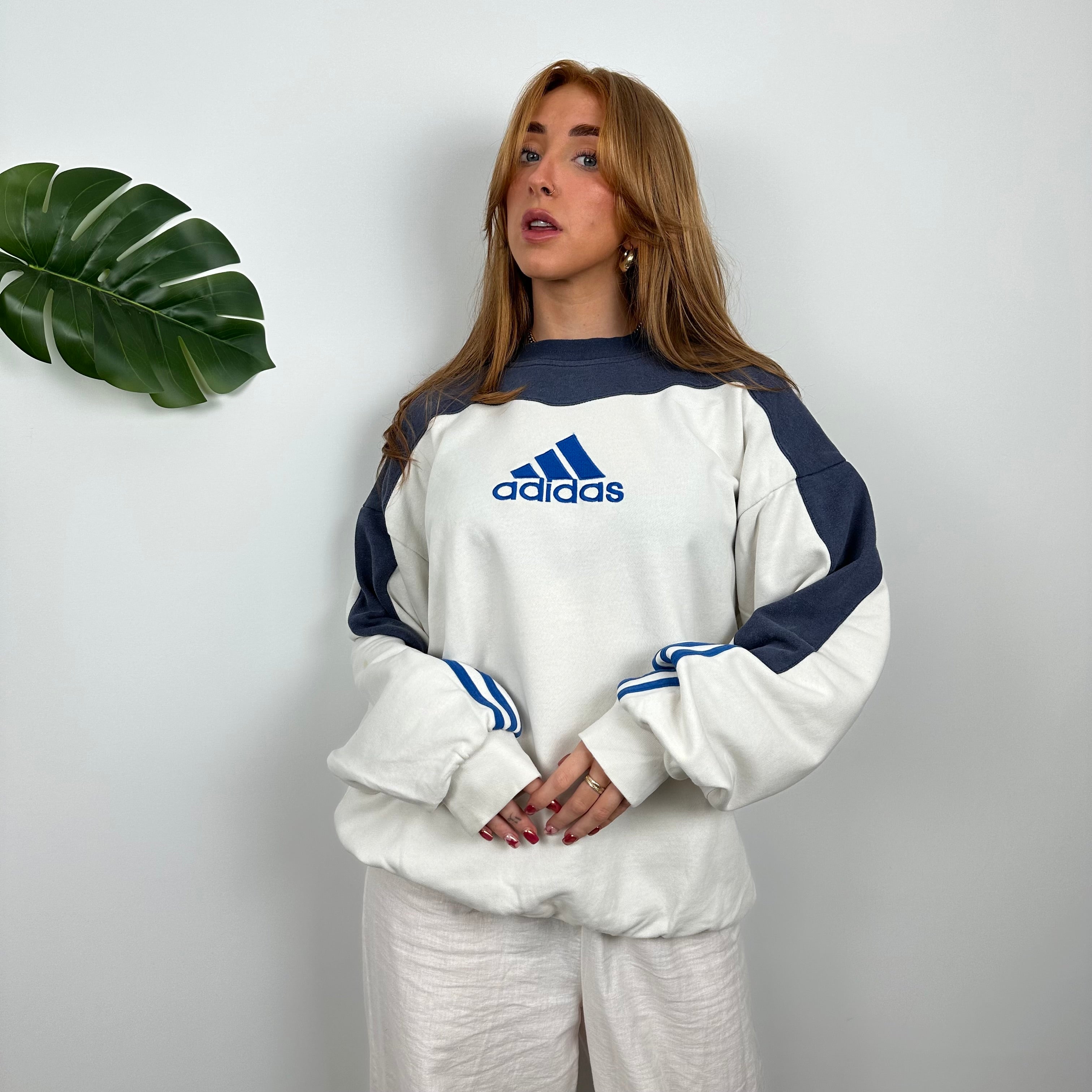 Adidas White Embroidered Spell Out Sweatshirt (M)