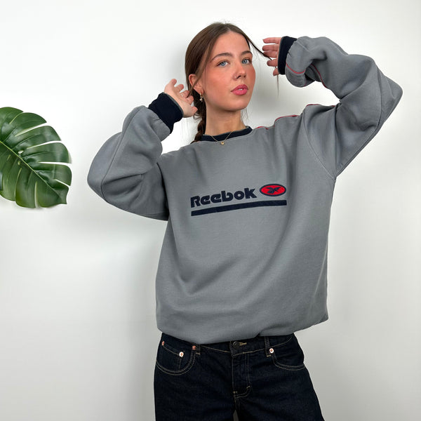 Reebok Grey Embroidered Spell Out Sweatshirt (L)