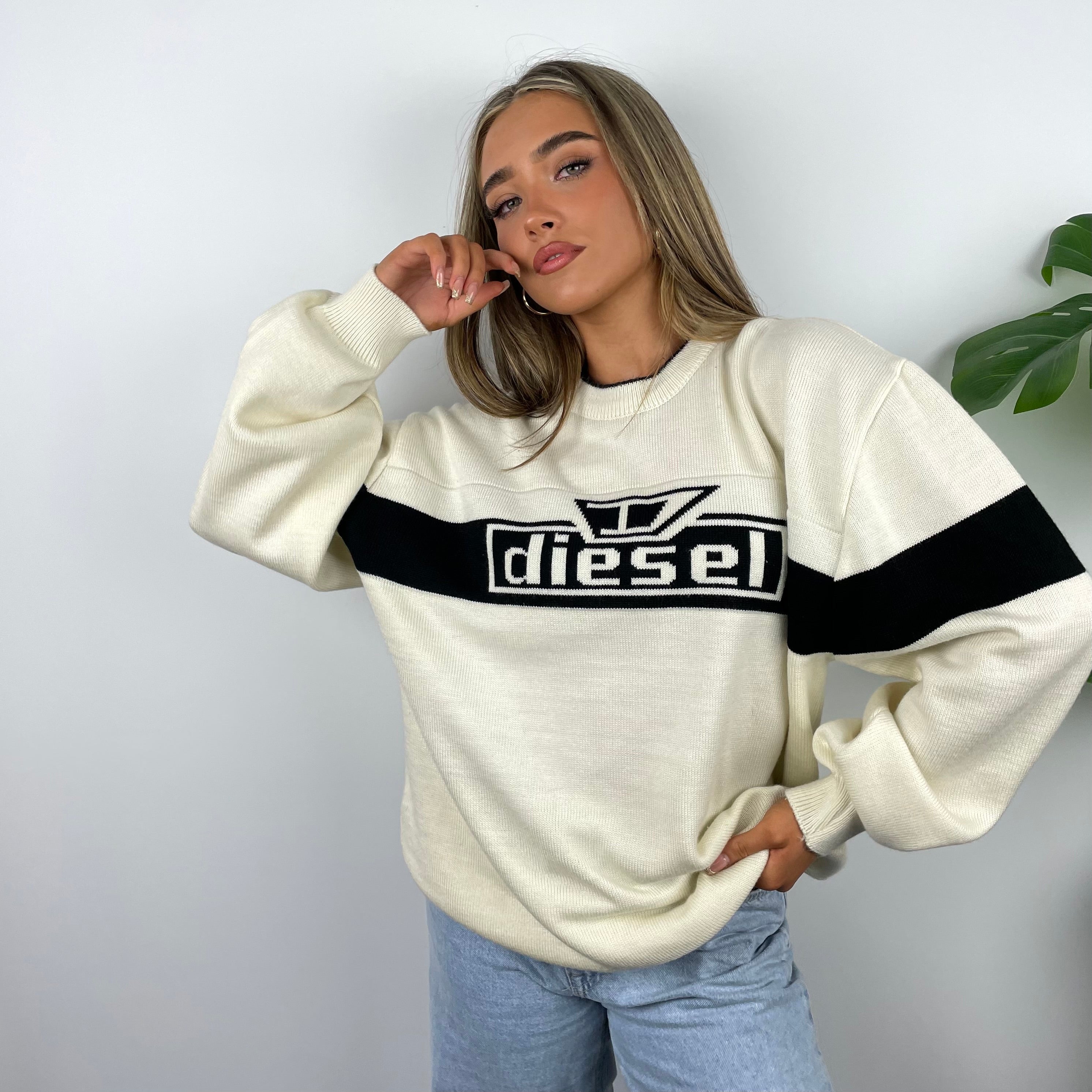 Diesel Cream Spell Out Knitted Sweater (M)