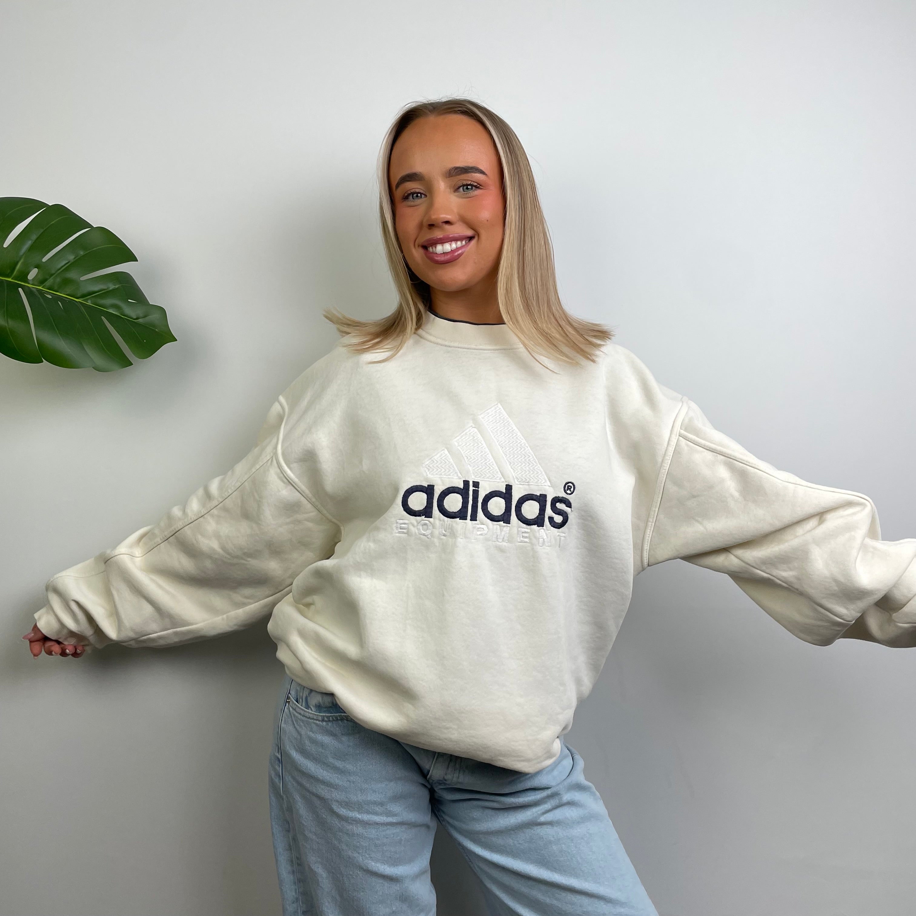 Adidas Equipment RARE White Embroidered Spell Out Sweatshirt (XL)