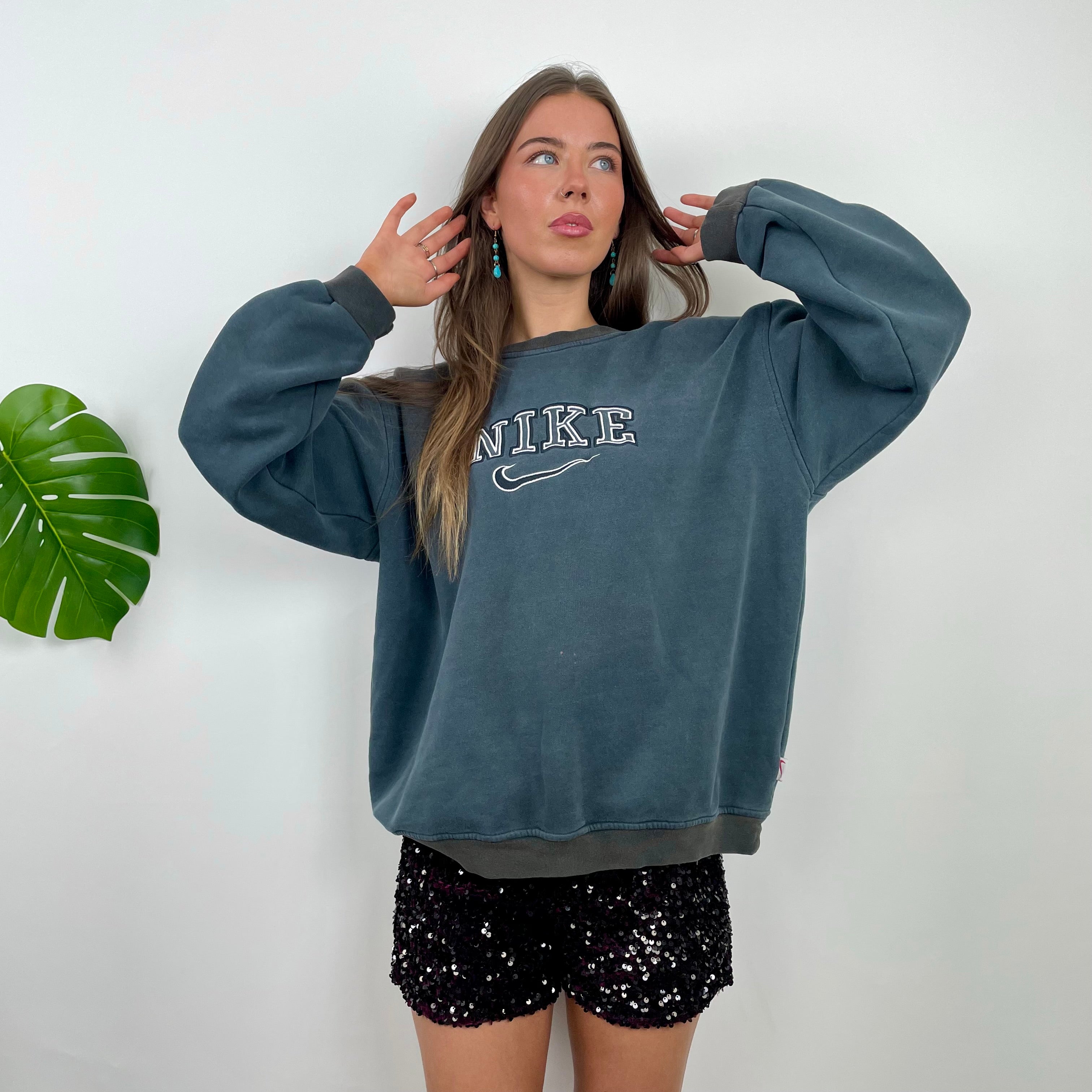 Nike Green  Embroidered Spell Out Sweatshirt (M)