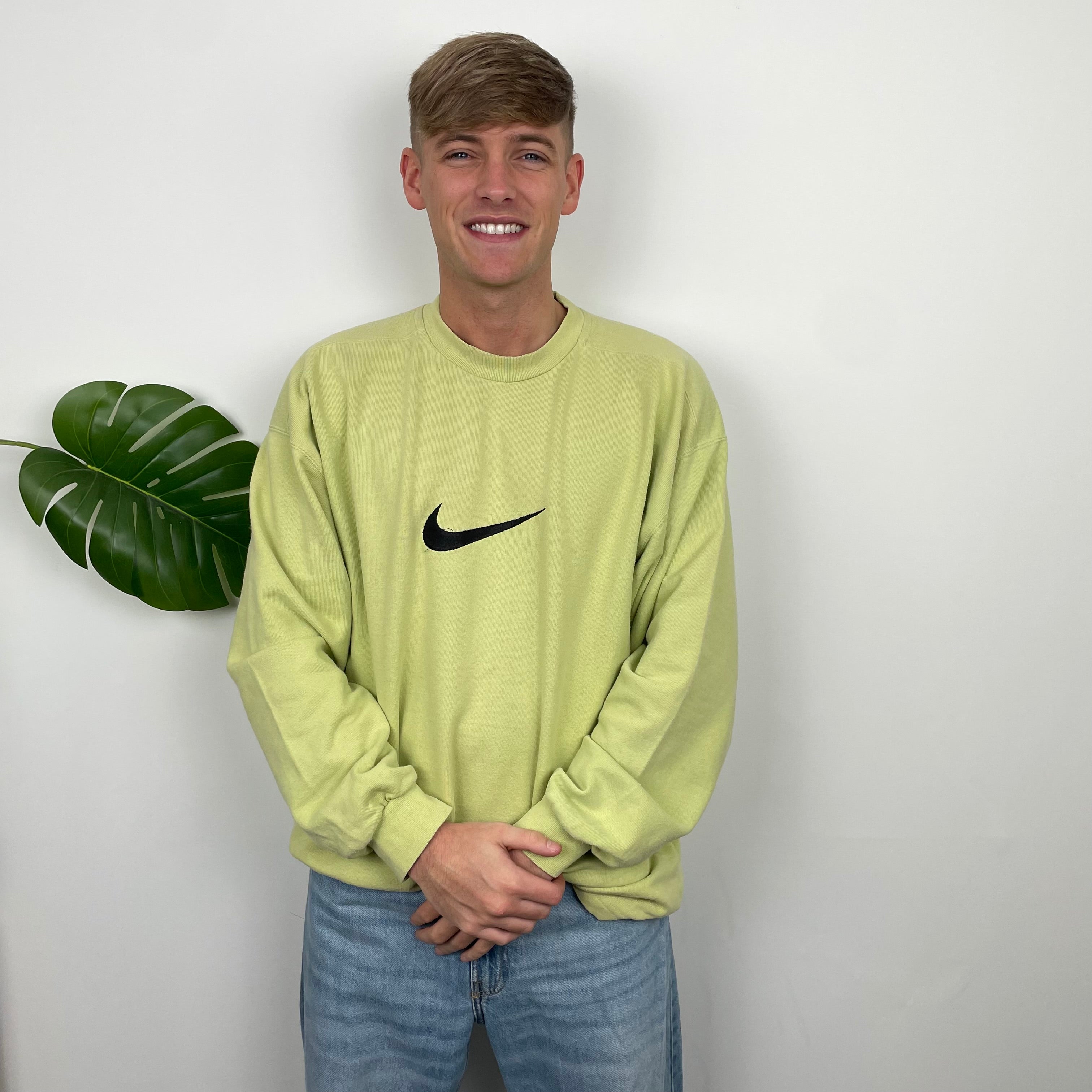 Nike Lime Embroidered Swoosh Sweatshirt (XL)