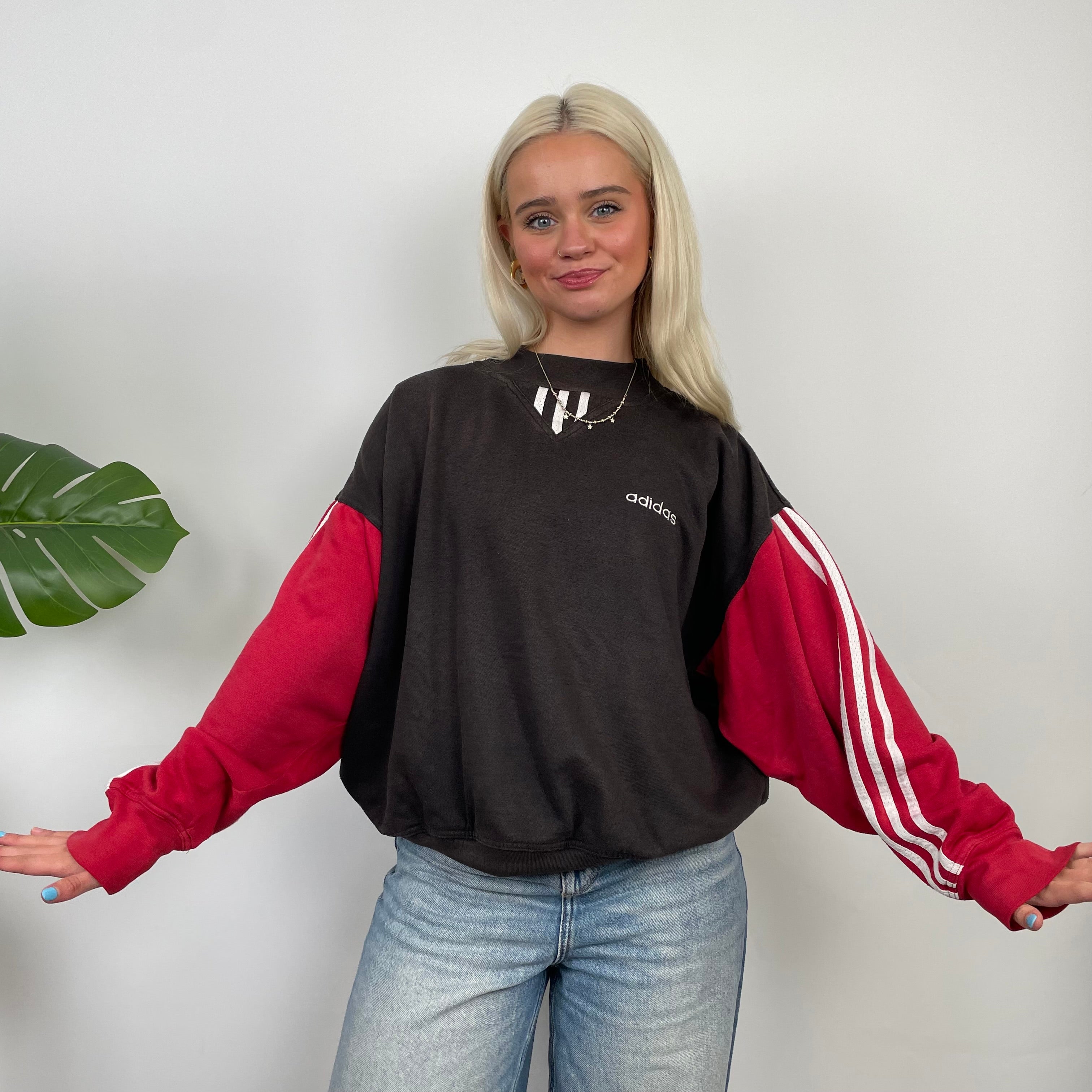 Adidas Red & Black Embroidered Spell Out Sweatshirt (S)