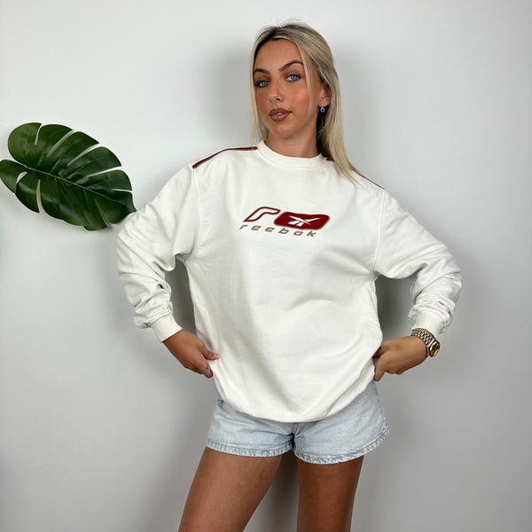 Reebok White Embroidered Spell Out Sweatshirt (L)