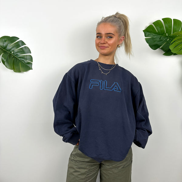 FILA Navy Embroidered Spell Out Sweatshirt (M)