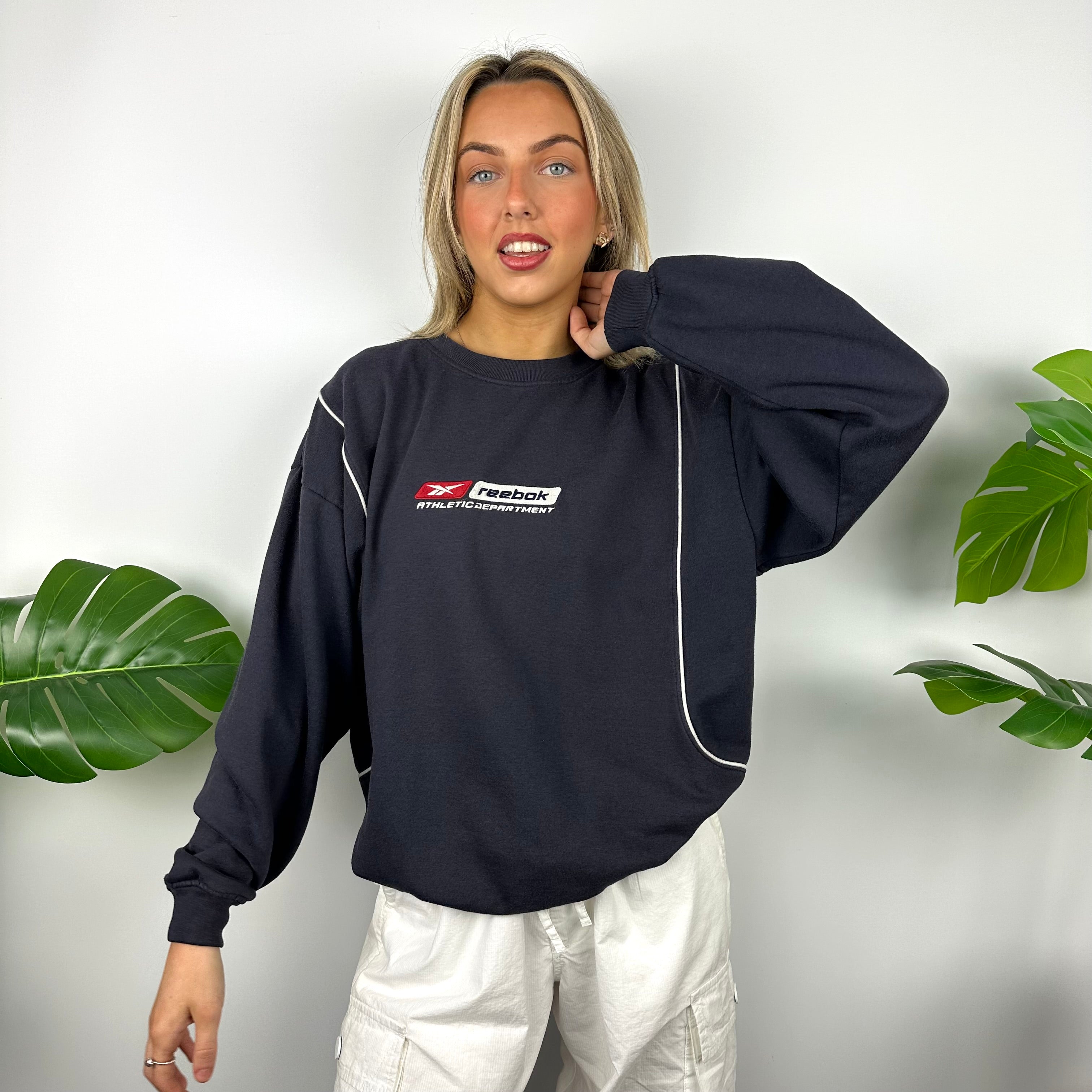 Reebok Navy Embroidered Spell Out Sweatshirt (M)