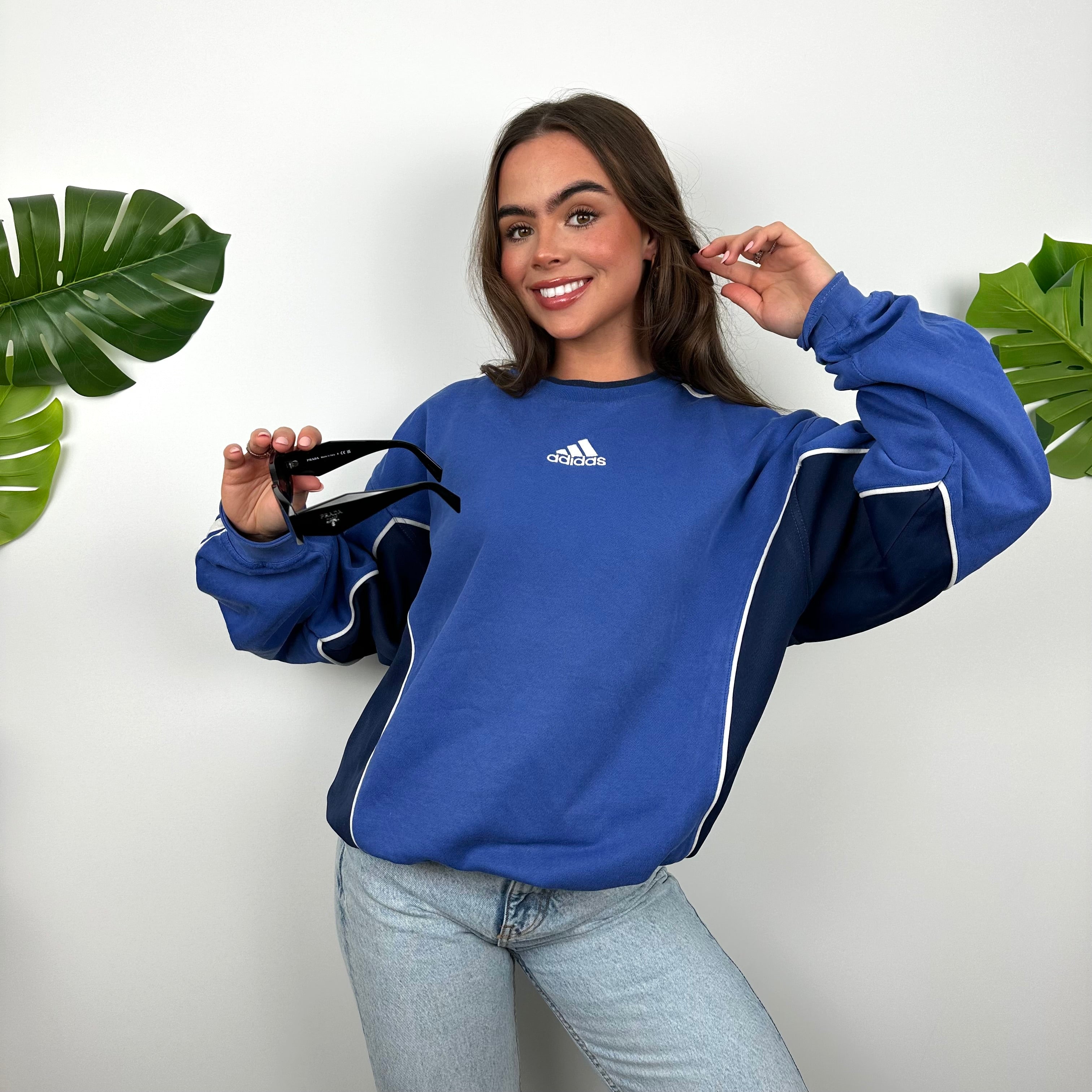 Adidas Blue Embroidered Spell Out Sweatshirt (M)