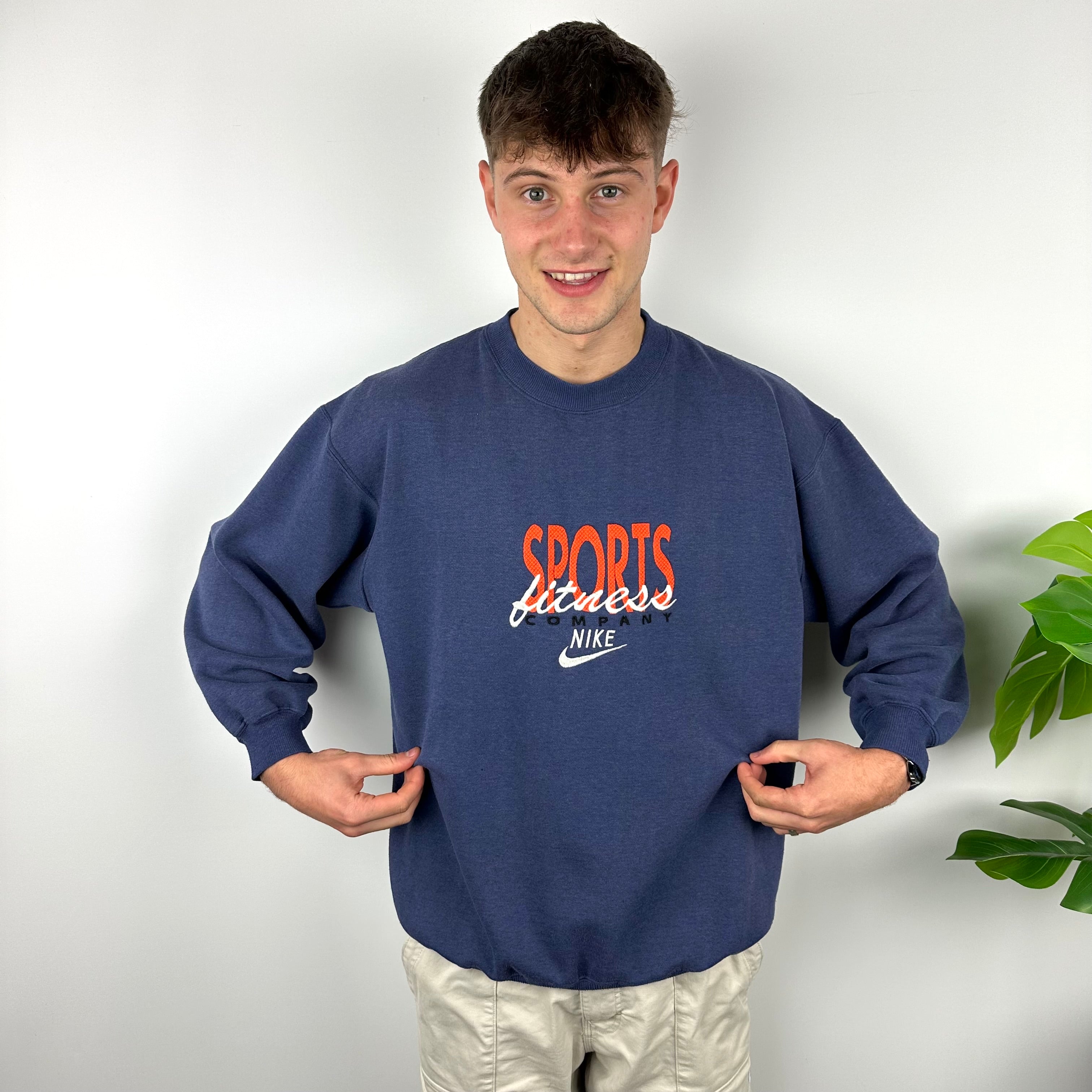 Nike Sports & Fitness Navy Embroidered Spell Out Sweatshirt (L)