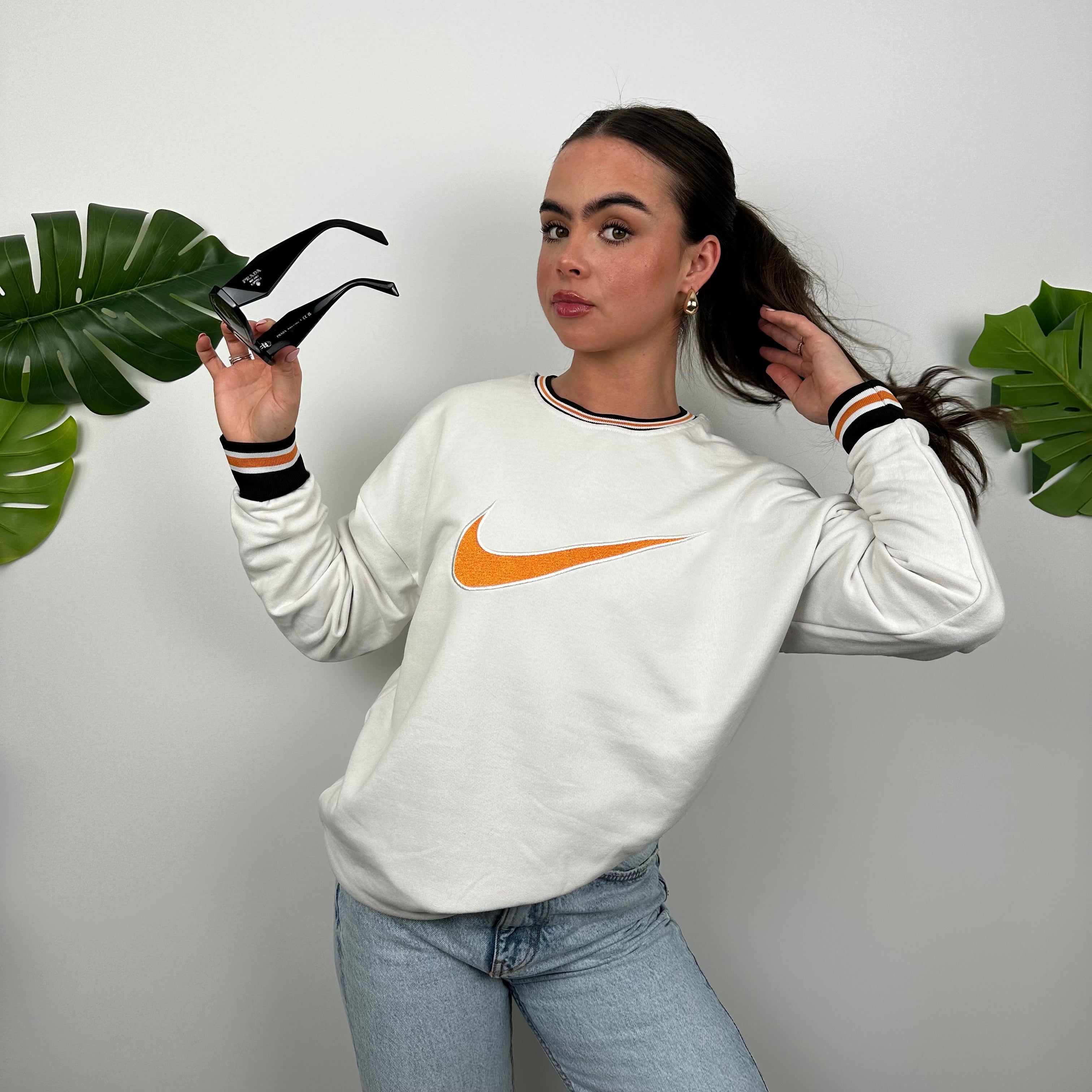 Nike White Embroidered Swoosh Sweatshirt (M)